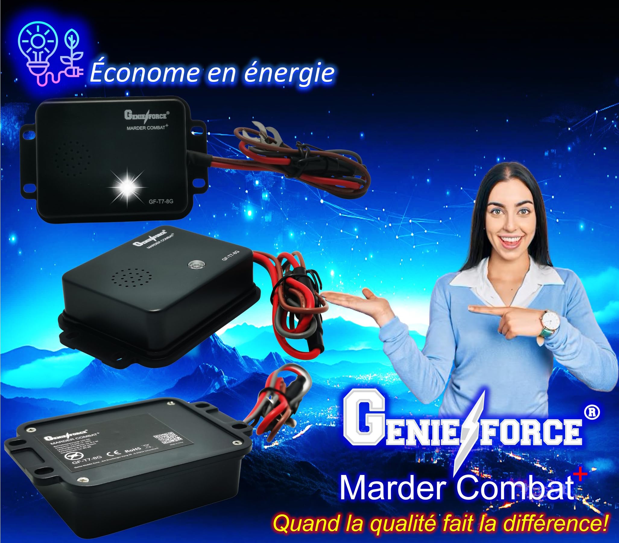 Genieforce® GF-T7-5X Répulsif anti-martres à ultrasons pour voitures
