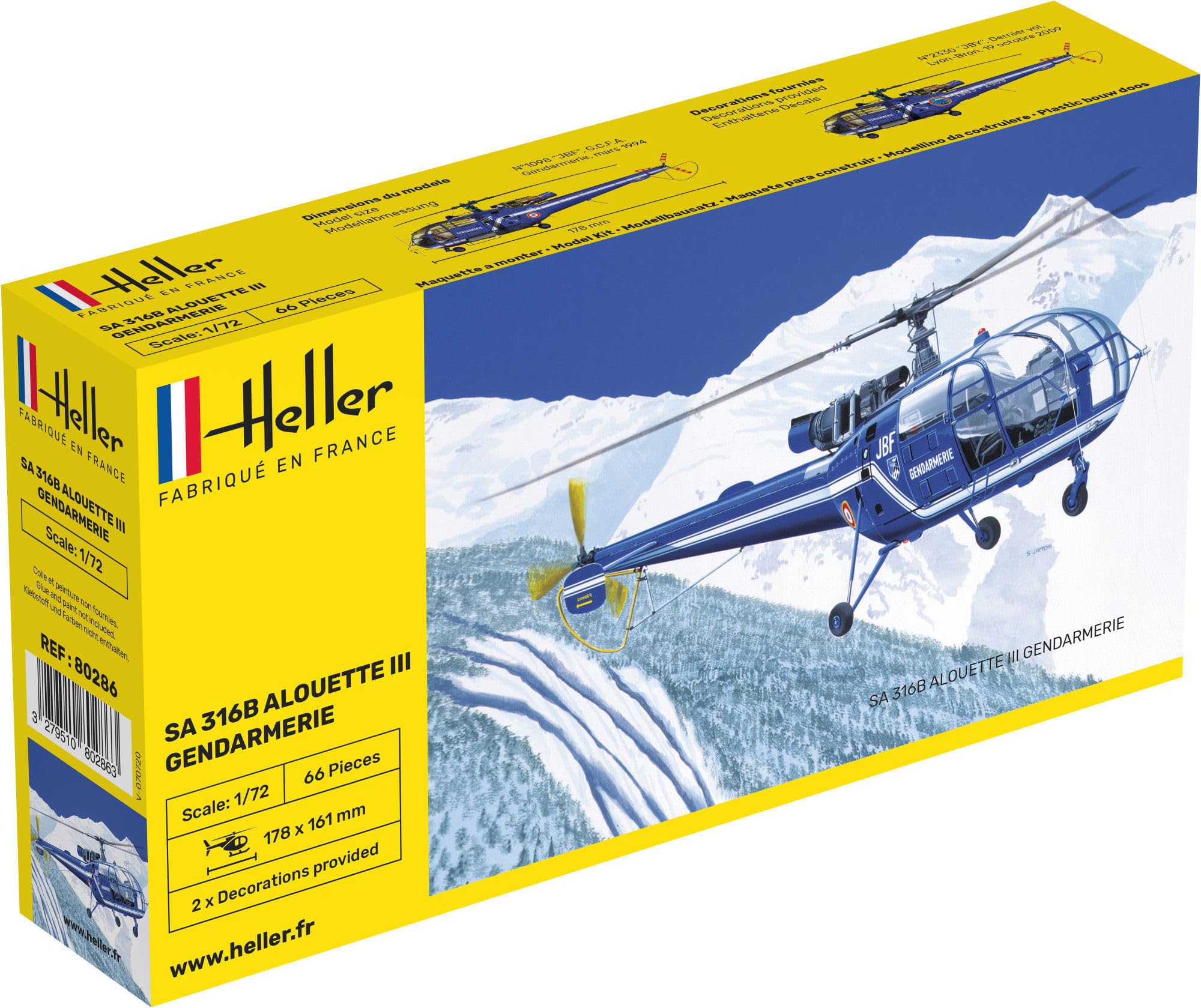 Heller SA316B Alouette III Gendarmerie Helicopter Model Building Kit