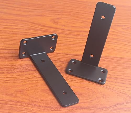 Vista 242 de Paquete de 16 soportes de estante en L ocultos negros de 6 pulgadas (1/5 pulgadas de grosor) soportes flotantes de hierro para estantes industriales
