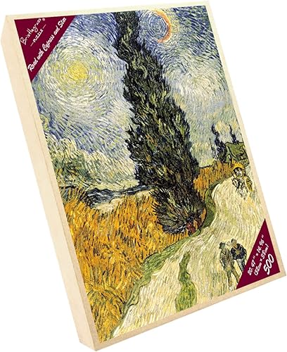 Miniatura 5 de Bristlegrass Rompecabezas de madera de 500 piezas de pinturas famosas de Van Gogh, camino con ciprés y estrella, regalos de arte, coleccionables,