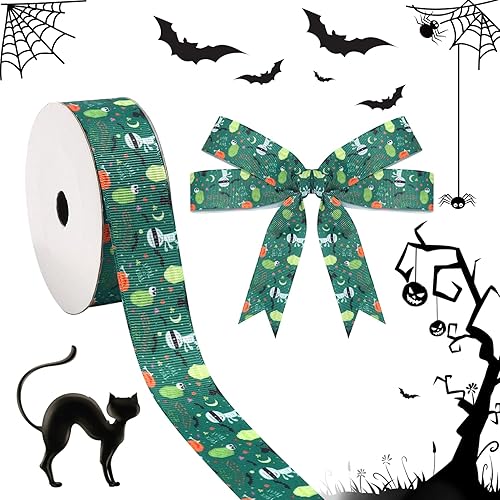 Cinta de grogrén de 1 pulgada para envolver regalos, decoración de Halloween, calabaza, gato negro, fantasma, manualidades, cinta fina para corona, disponible en Yaxa El Salvador