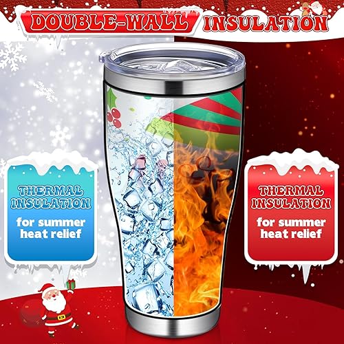 Miniatura 5 de Mifoci 6 vasos de Navidad de acero inoxidable de 30 onzas, taza de café de viaje de Navidad, vaso con doble aislamiento al vacío con tapa, popote