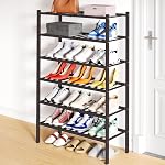 smiry Shoe Rack, 3 Tier Bamboo Shoe Organizer, Stackable Free Standing Wooden Shoe Storage Shelf for Closet, Entryway, Front Door Entrance, White