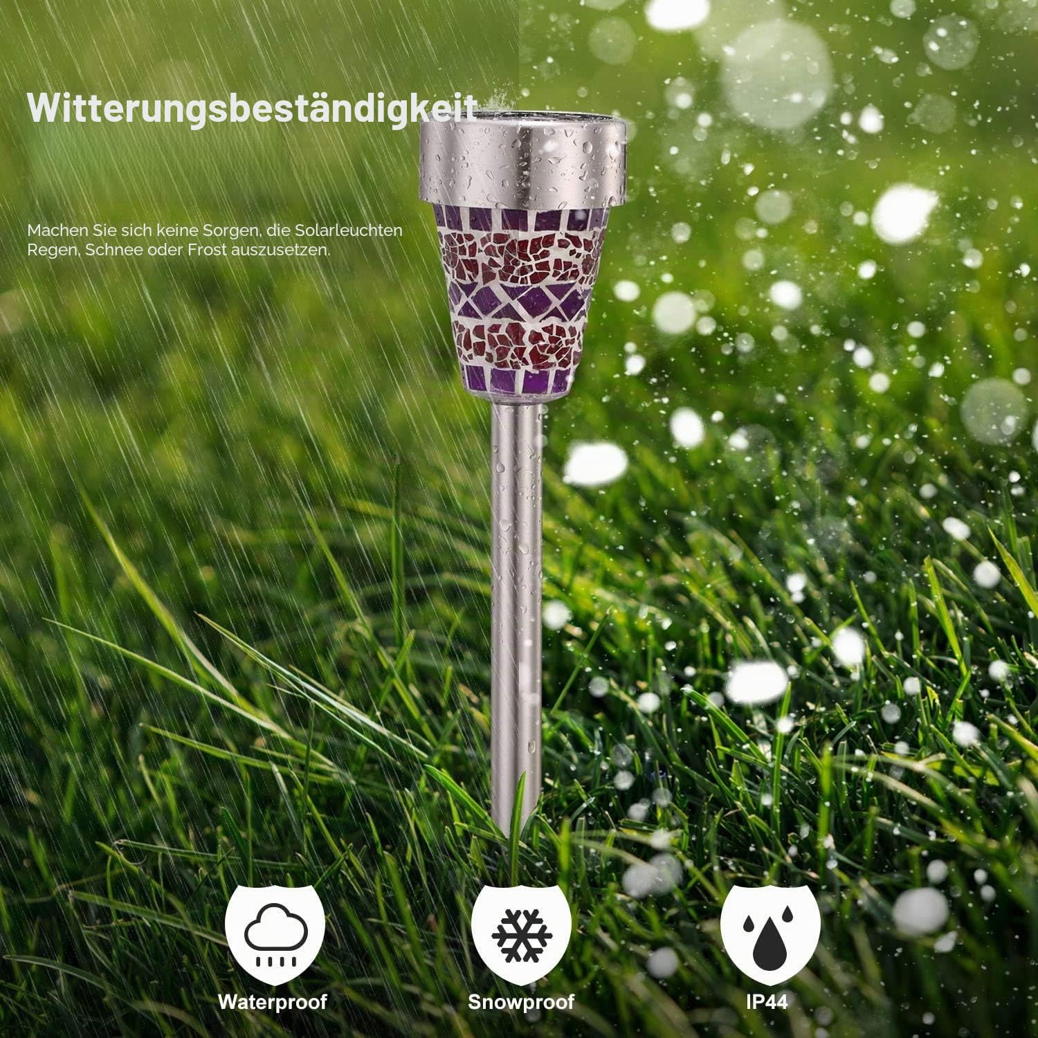 Mosaik Solarleuchte Wasserdichte Solar Gartenleuchte Bodenleuchte Außen Garten Licht,Edelstahl Außenleuchte Solarlampe Dämmerungsschalter Perfekt für Garten,Balkon und Terrasse (6pcs)