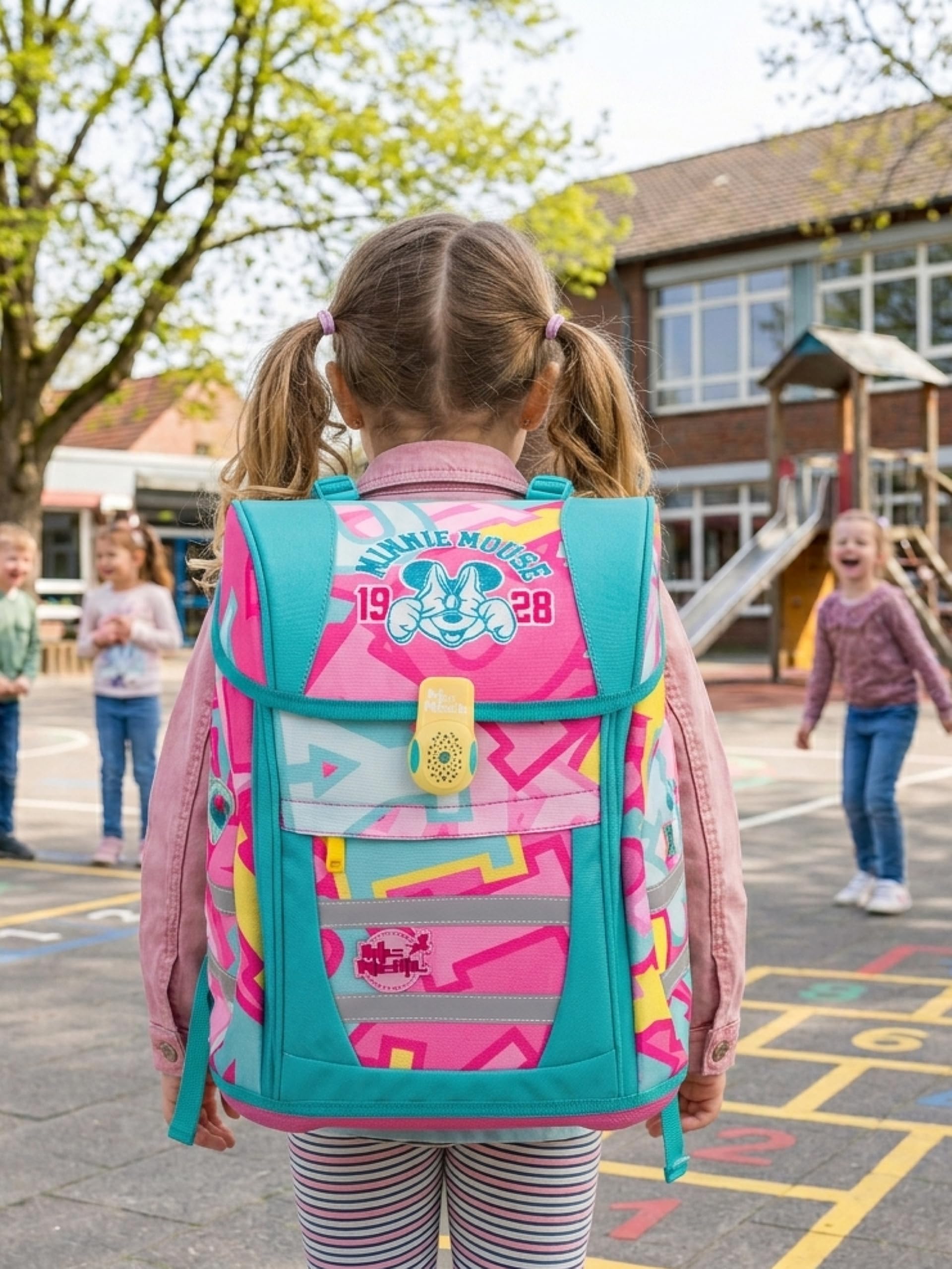 Familando - McNeill Teneris Schulranzen Set - 9-teilig mit Sporttasche - Minnie Mouse - Ergonomisch & verstellbarer Brustgurt - 980g leicht mit 18L Volumen & Reflektoren - Für Grundschule ab 1. Klasse