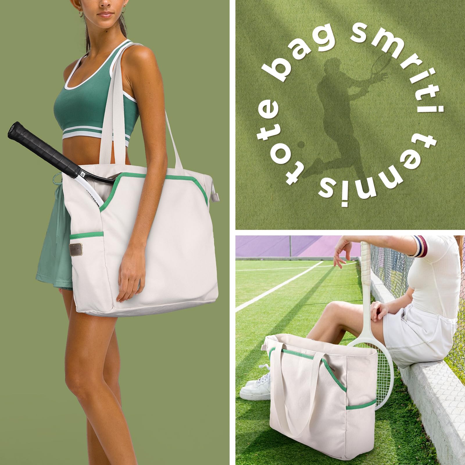 SMRITI Bolsa de lona para tenis, bolso deportivo grande para raqueta de tenis, bolsa de hombro portátil para bádminton, pickleball, pádel