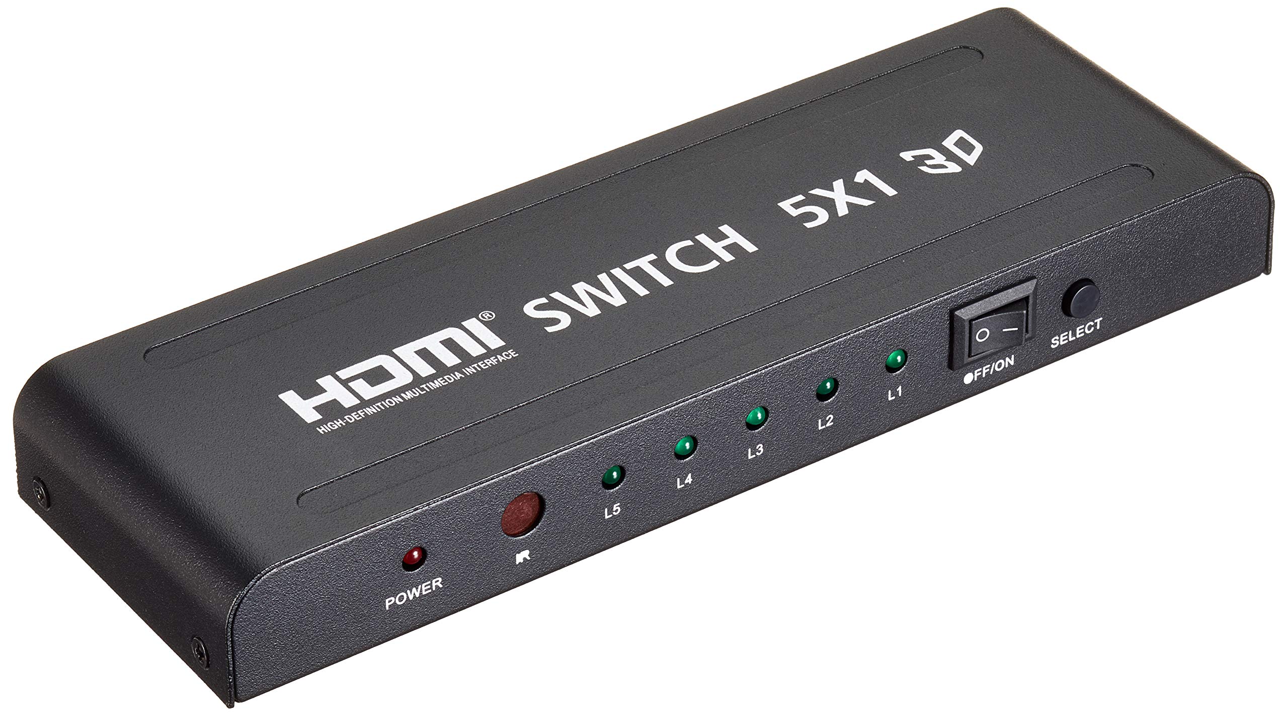 PremiumCord HDMI przełącznik 5:1 z pilotem zdalnego sterowania i zasilaczem sieciowym, metalowa obudowa, przełącznik ze statusem LED, rozdzielczość wideo Full HD 1080p 60Hz, 3D, HDCP, kolor czarny