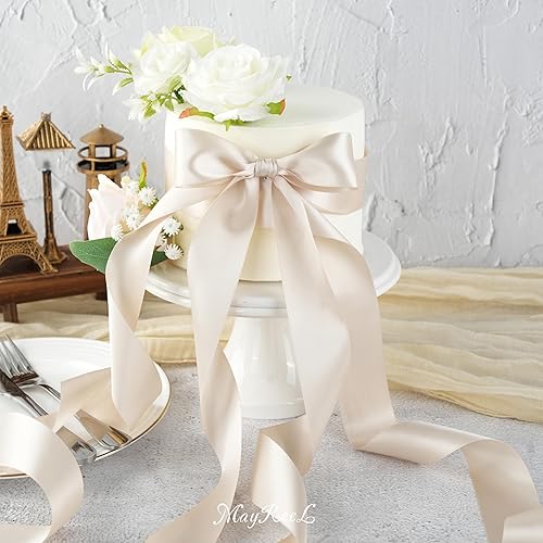 Miniatura 4 de MAYREEL Cinta de satén champán de 1.5 pulgadas, color dorado claro, grueso, doble cara para manualidades, ramos de flores, envoltura de regalos,