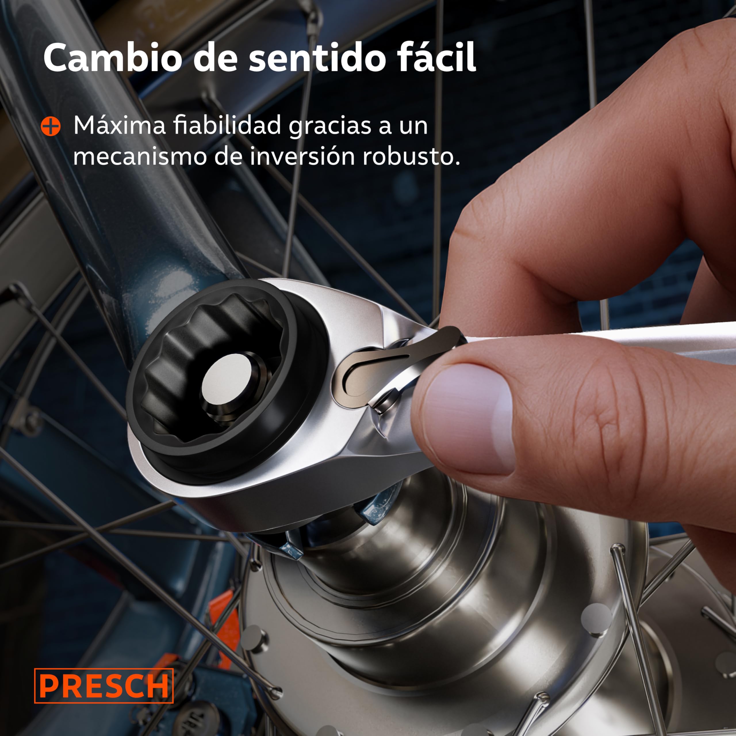 PRESCH Llave carraca doble 4 en 1 (9/11mm y 14/15mm) – Función de reversible – Con 90 dientes y ángulo de retroceso de 4° – 4 tamaños en una sola llave de carraca - Extremadamente resistente