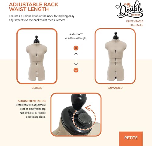 Miniatura 7 de Dritz My Double Designer - Vestido ajustable para mujer, tallas de 0 a 6 de EE. UU., maniquí de costura con torso de cuerpo fijable, 13 diales y