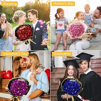Artificial Glitter Roses Bouquet Pink Flower- 36 Pack DIY Glitter Eternal Bouquet Fake Shiny Floral Bouquet for Engagement Wedding Anniversary Birthday Mother's Day Gifts