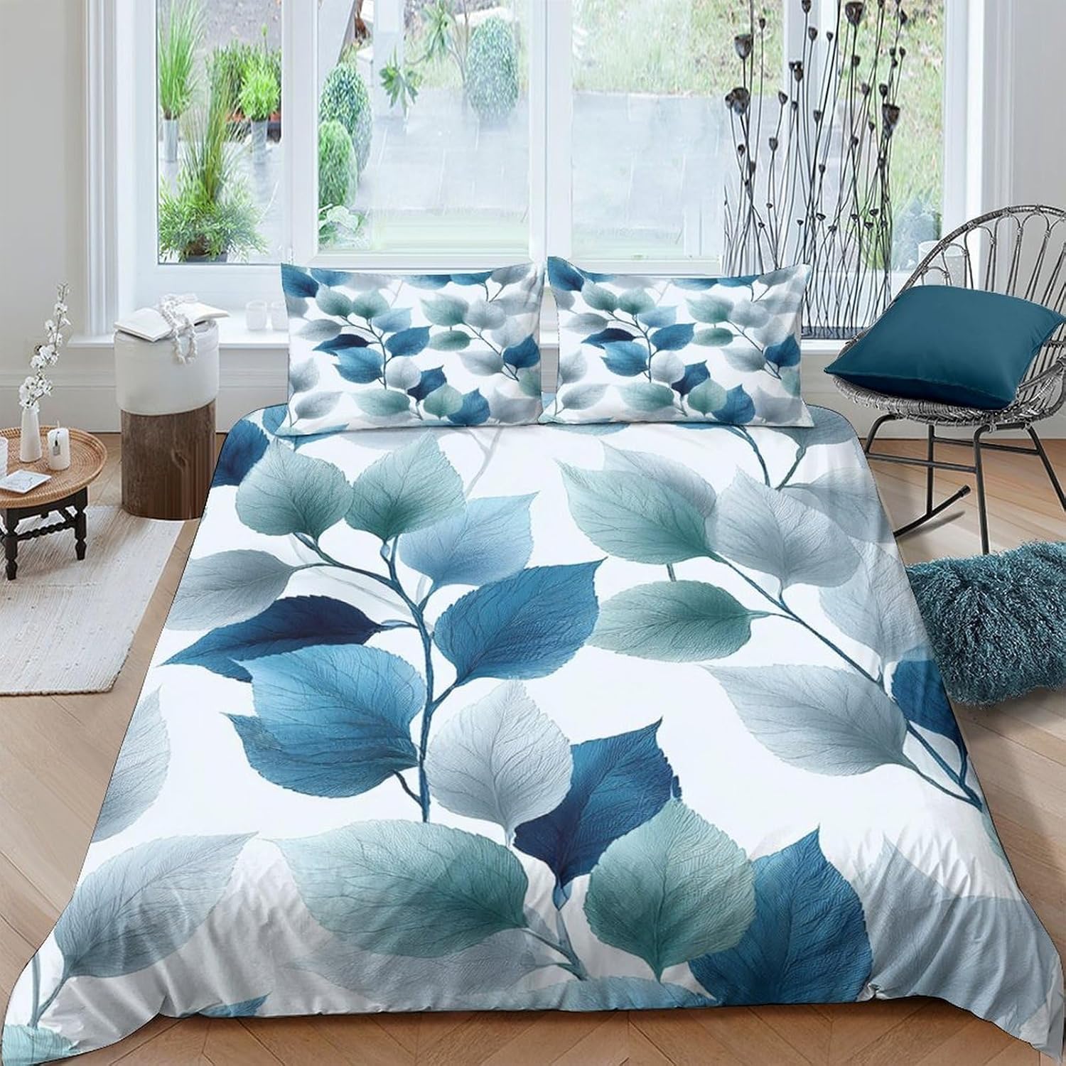 Parure de lit 240x260 plantes imprimée 3D avec housse de couette microfibre et taies d'oreiller