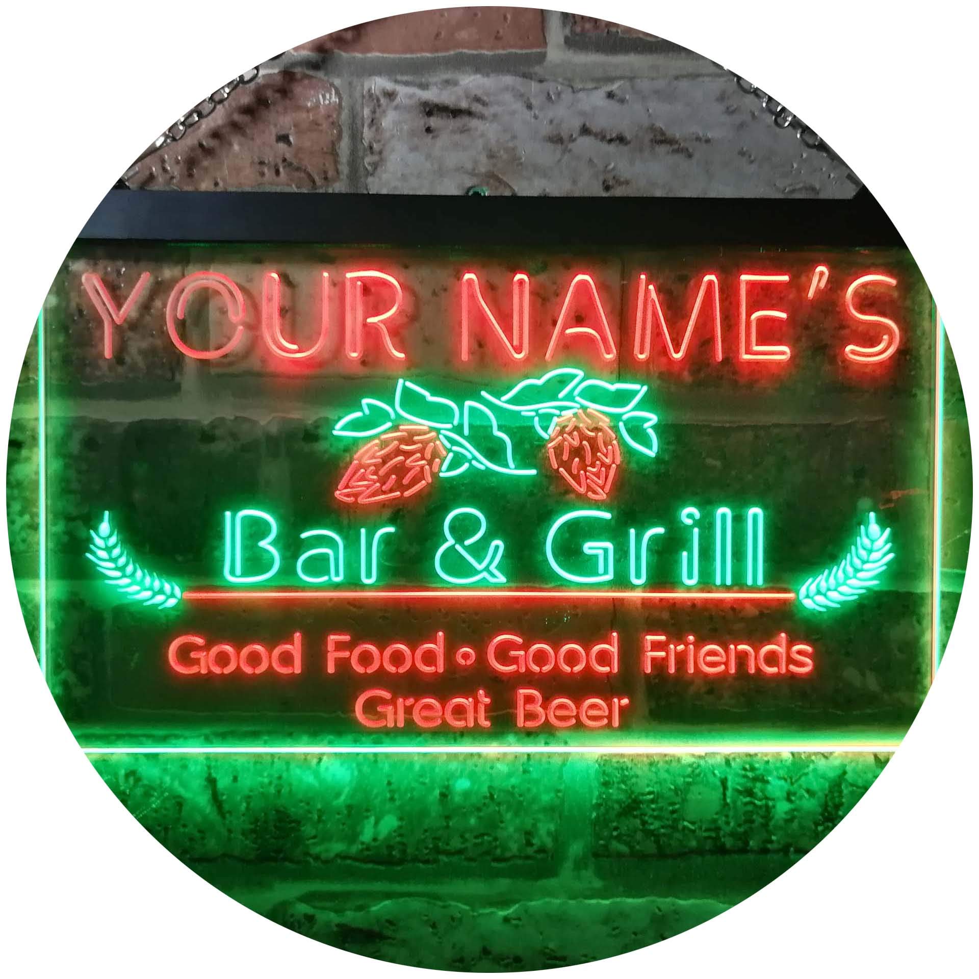 Personalized Your Name Est Year Theme Bar Grill Kitchen Beer Dual Color LED Enseigne Lumineuse Neon Sign Vert et rouge 600 x 400mm st6s64-pr1-tm-gr