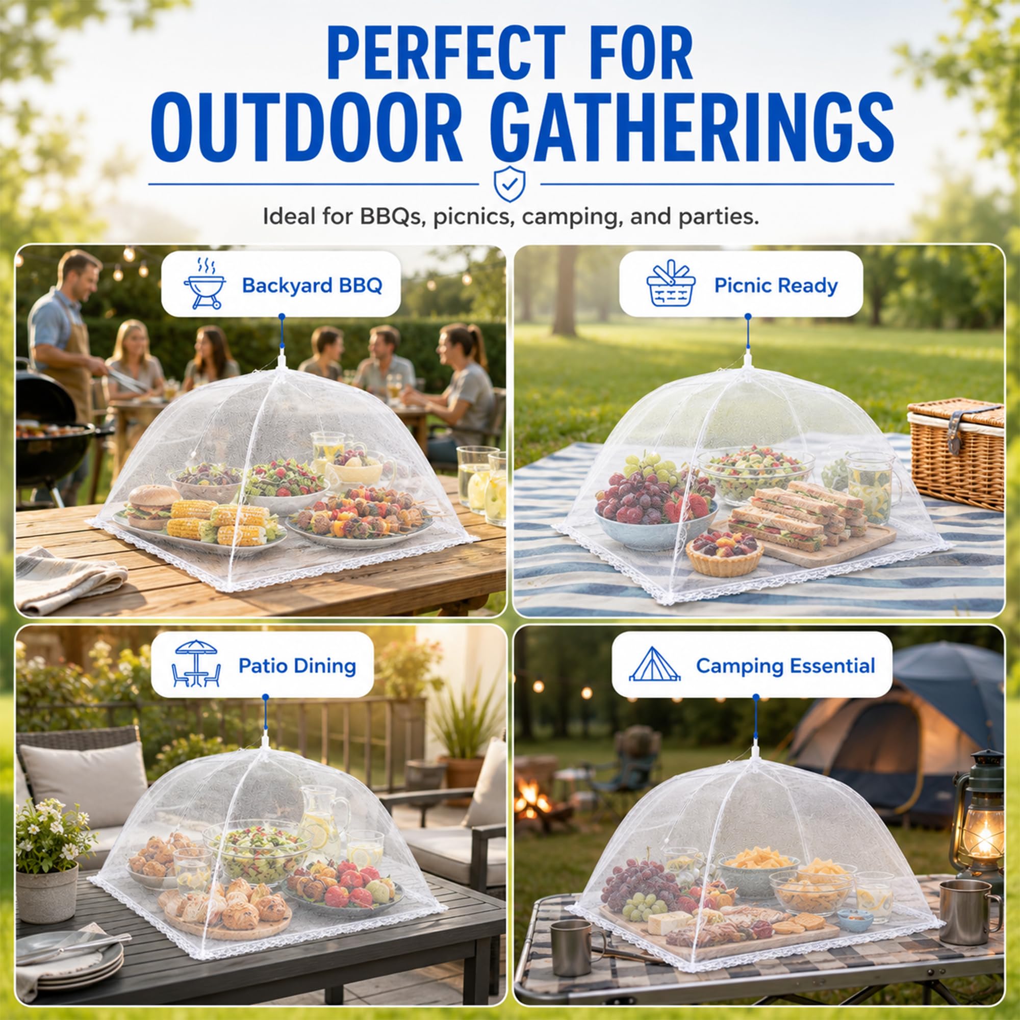 Simply Genius Pop-Up Mesh Food Cover Tent - 17 x 17 in, White, 3-Pack, Compact - Camping Essentials & Picnic Food Covers - Outdoor Party Essentials 4