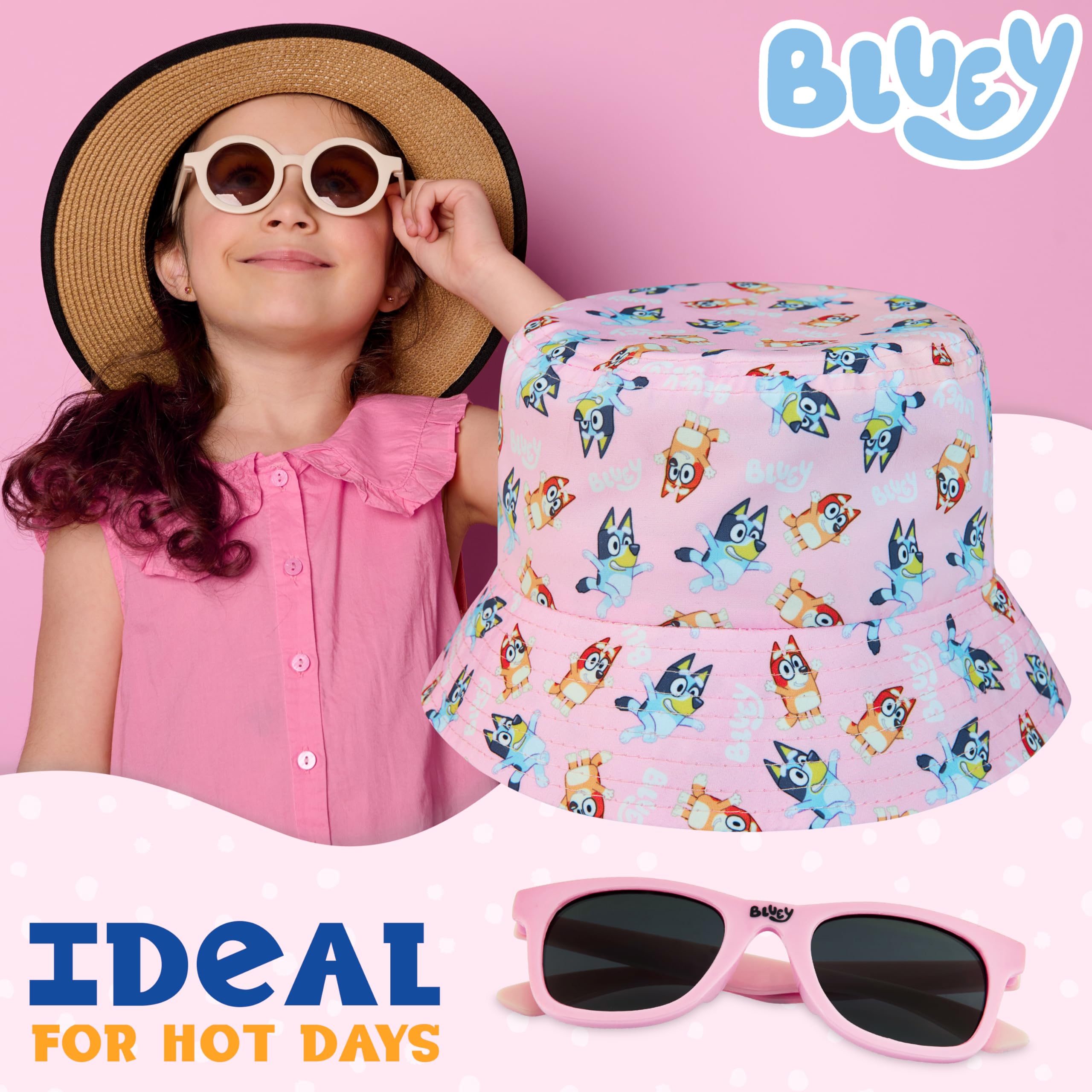 Bluey Sombrero de Pescador y Gafas de Sol para Niñas, Gafas con Protección UV