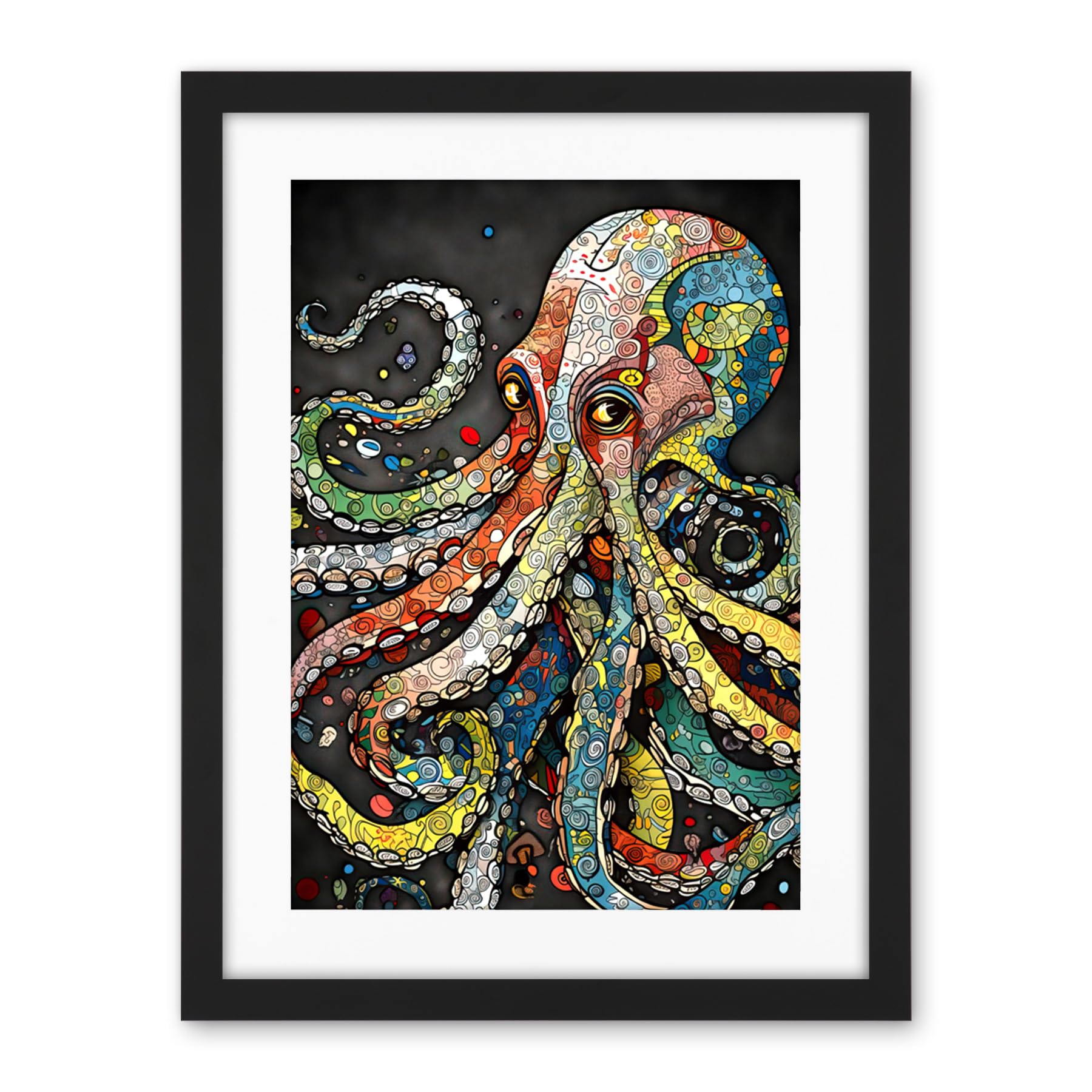 Artery8 Behind the Octopus Eyes Watercolour Pastel Colour Tentacle Doodle Pattern Artwork Framed Wall Art Print 18X24 Inch