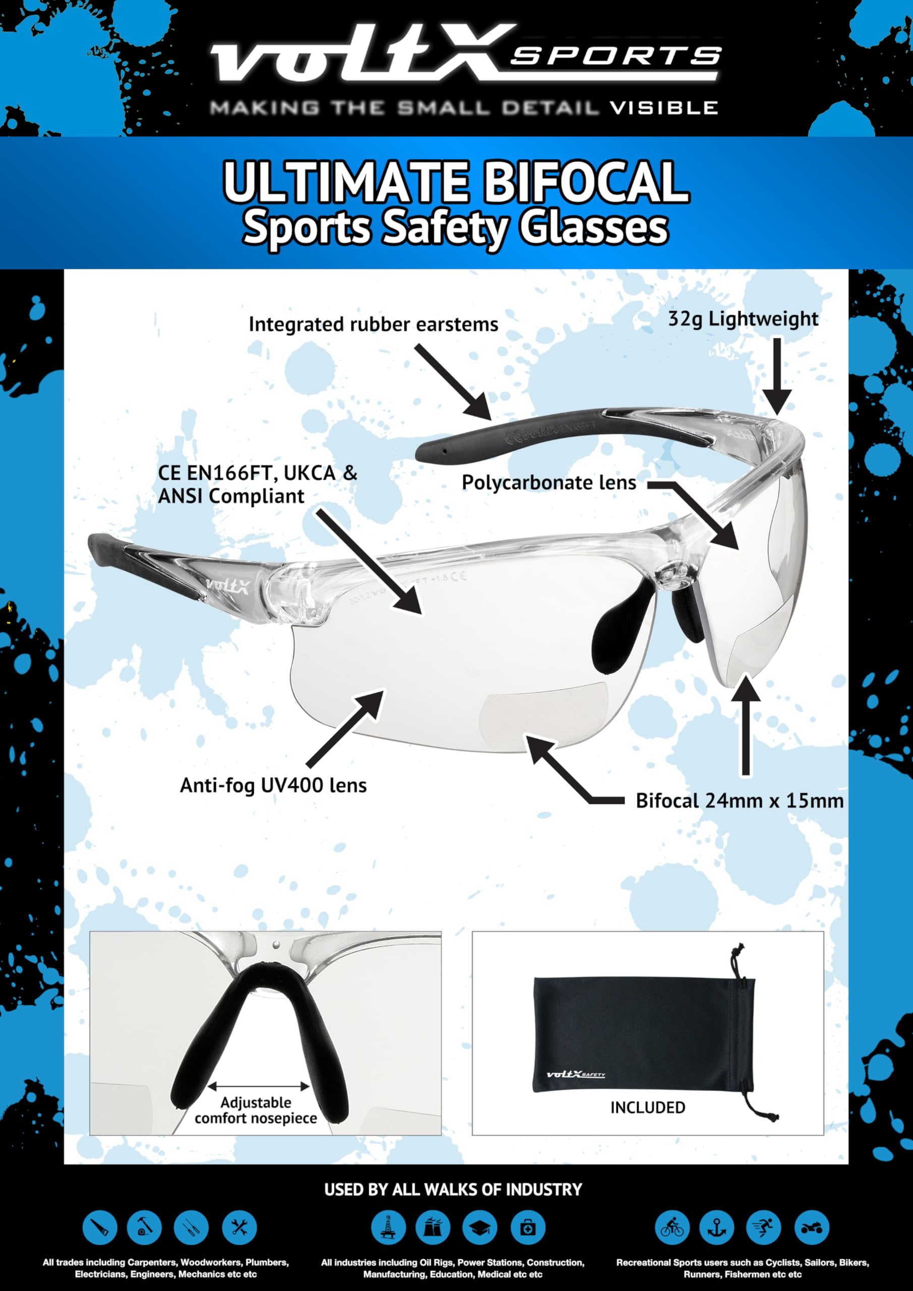 voltX 'CONSTRUCTOR' POLARISED BIFOCAL Reading Safety Glasses ( 2.5 Dioptre) UKCA & CE EN166F
