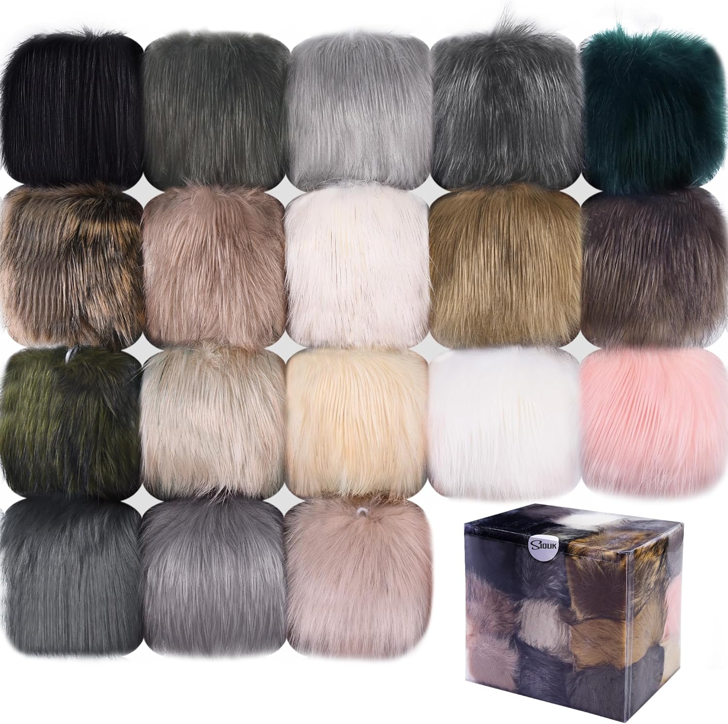 SIQUK 18 Pieces Pom Pom for Hats 6 Inch Large Faux Fur Pom Pom Balls with Elastic Loop for Hats Bags Scarves Gloves Keychains Knitting Crafts