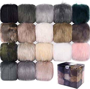 SIQUK 18 Pcs Pom Pom for Hats 6 Inch Large Faux Fur Balls with Elastic Loop