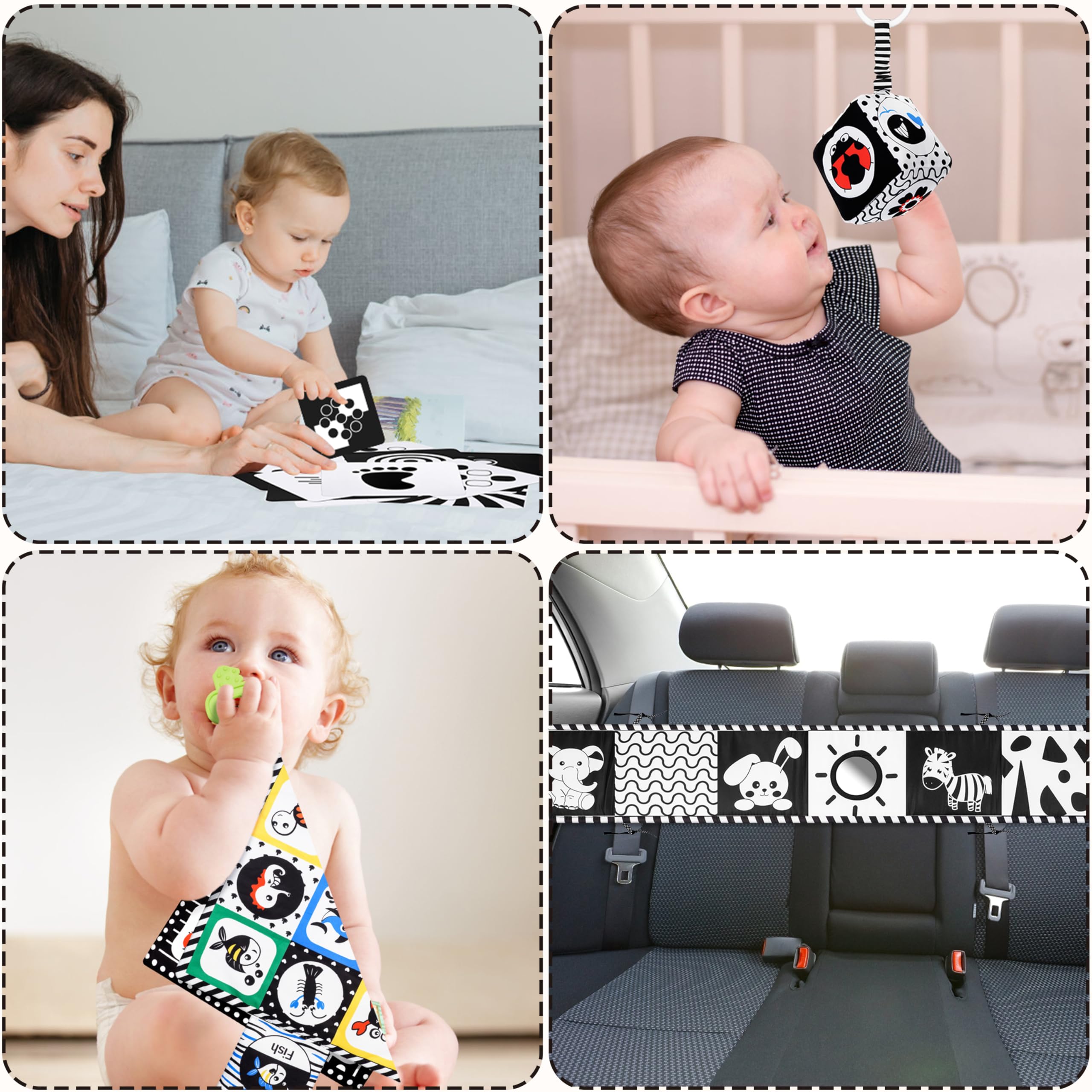 HappyKidsClub Jouet Livre Tissu Montessori Bébé Eveil 0-12 Mois Carte Noir et Blanc Bébé Cadeau Naissance Fille Garcon Jouet Sensoriel Hochet Bebe