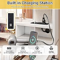 Vista 5 de TC-HOMENY Escritorio de maquillaje con parte superior de cristal, tocador con soporte para herramientas para el cabello y estación de carga, 2