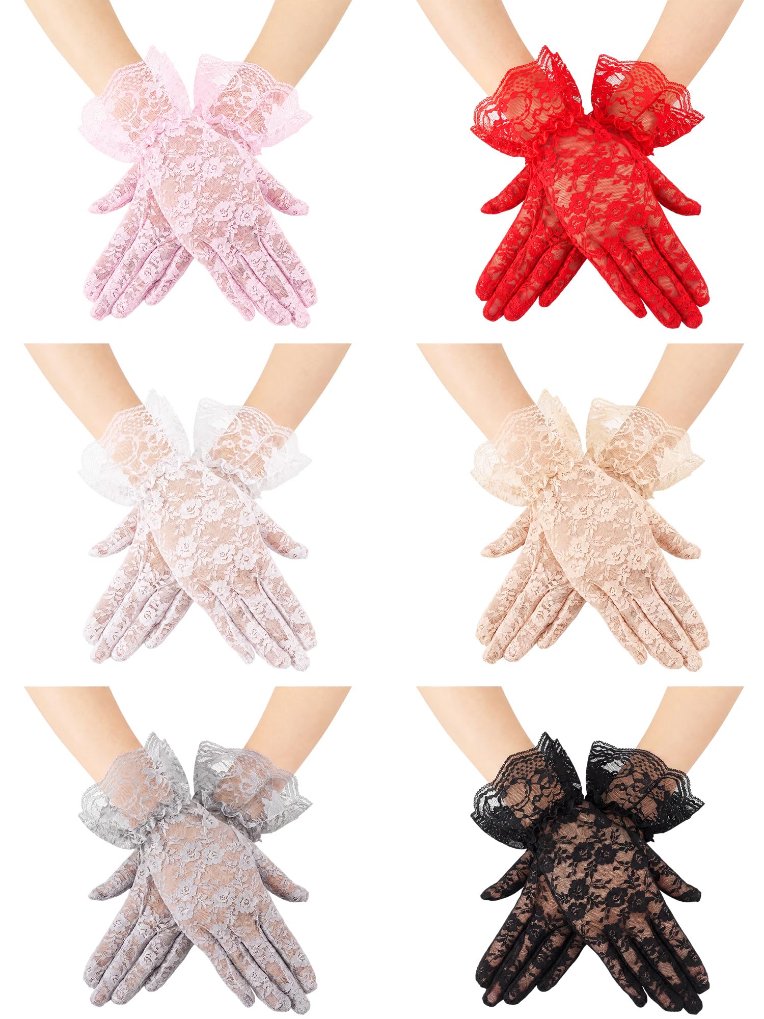 SATINIOR Ladies Lace Floral Gloves for Women Tea Party