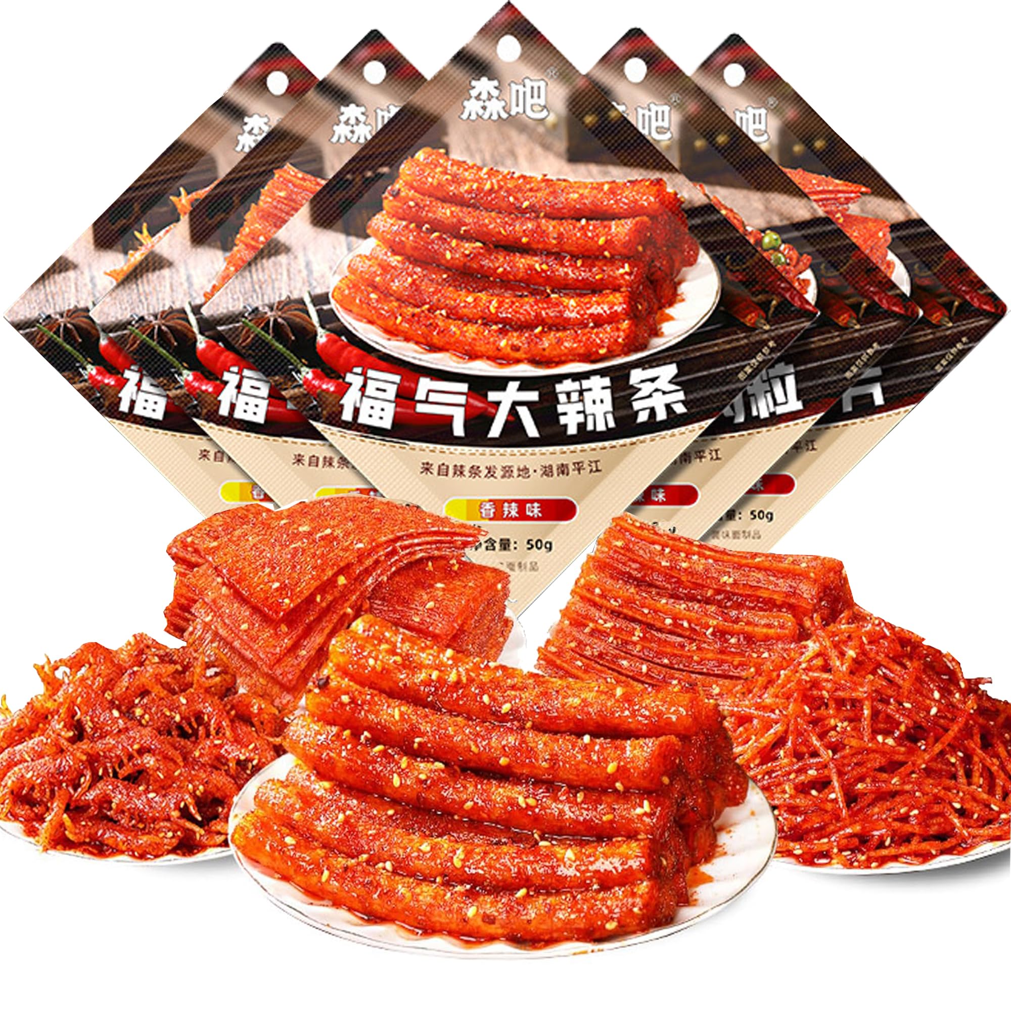 Latiao,Chinesische Snacks,Würzig Gewürzte Snacks, 50g würzige Streifen,Lässiger Snack,Duftendes scharf, Individuelles Paket (5 Packungen)