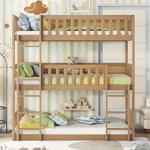 Miniatura 89 de Litera triple de metal, tamaño matrimonial XL sobre individual XL sobre tamaño Queen, elegante base de cama triple con seguridad garantizada para