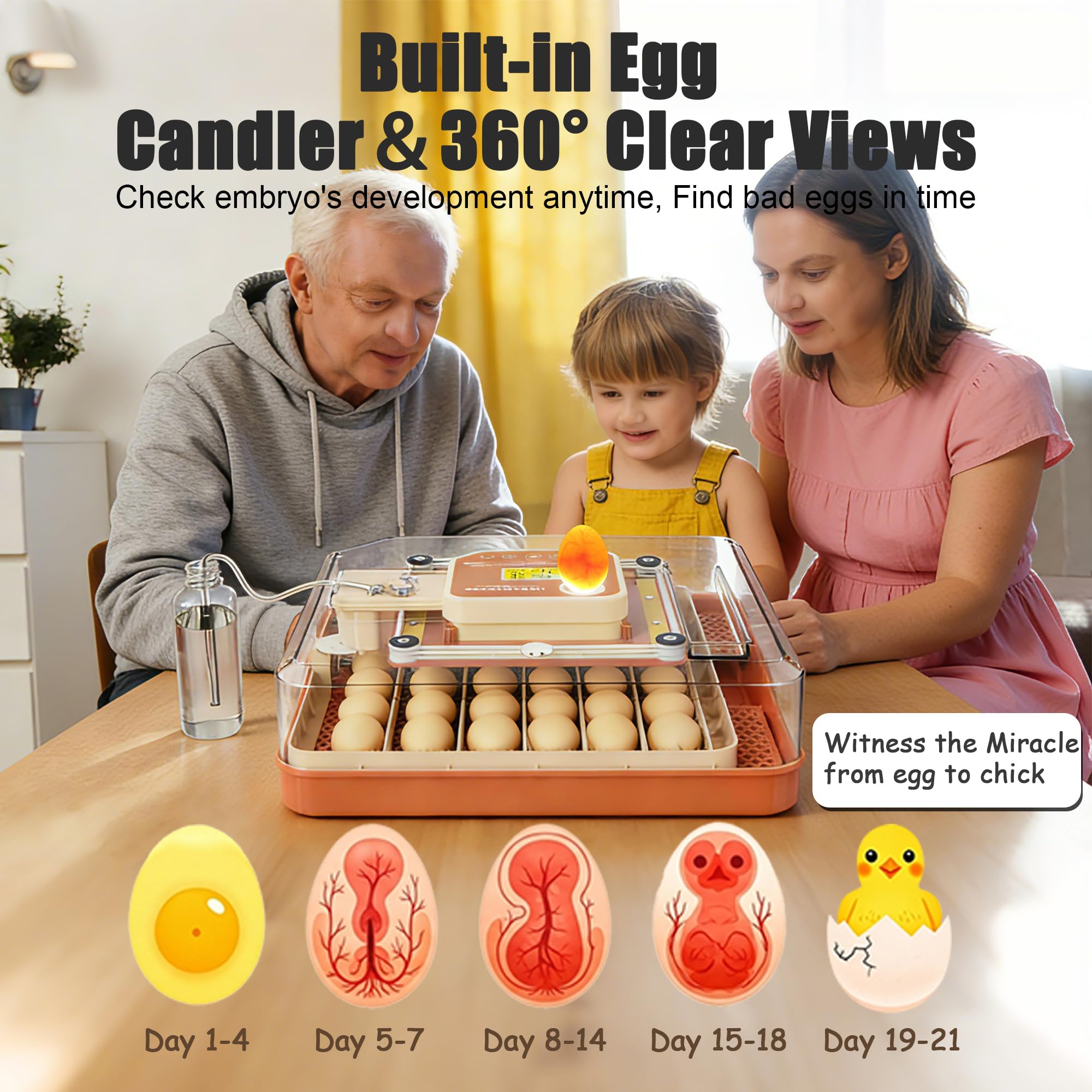 Incubadora automática de huevos de 48 huevos, incubadora con volteamiento y humidificación automáticas, ajuste de temperatura automática incubadora para huevos de gallina, ganso, codorniz