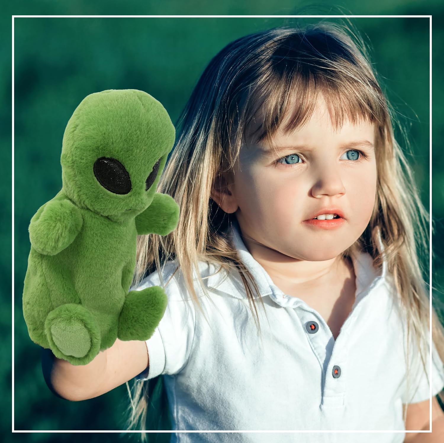 DolliBu Alien Plush Hand Puppet - Super Soft Stuffed Animal Alien Puppet Toy for Kids, Educational Cute Plush Puppets for Teaching, Games, and Shows