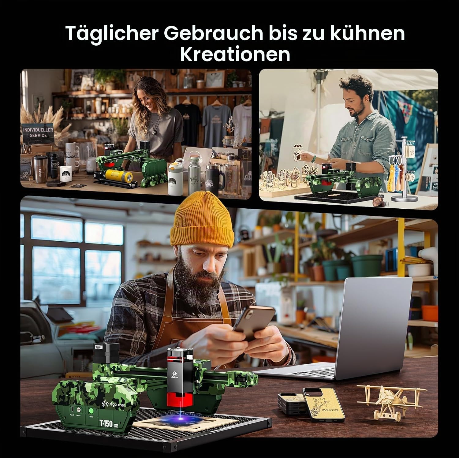 AlgoLaser 6W Lasergravurmaschine Mini Laser Engraver,0,02mm Präzision,8000mm/min Geschwindigkeit,15x15cm Arbeitsfläche,für Holz Leder Acryl Glas Metall Gravur,kompatibel mit LightBurn und LaserGRBL