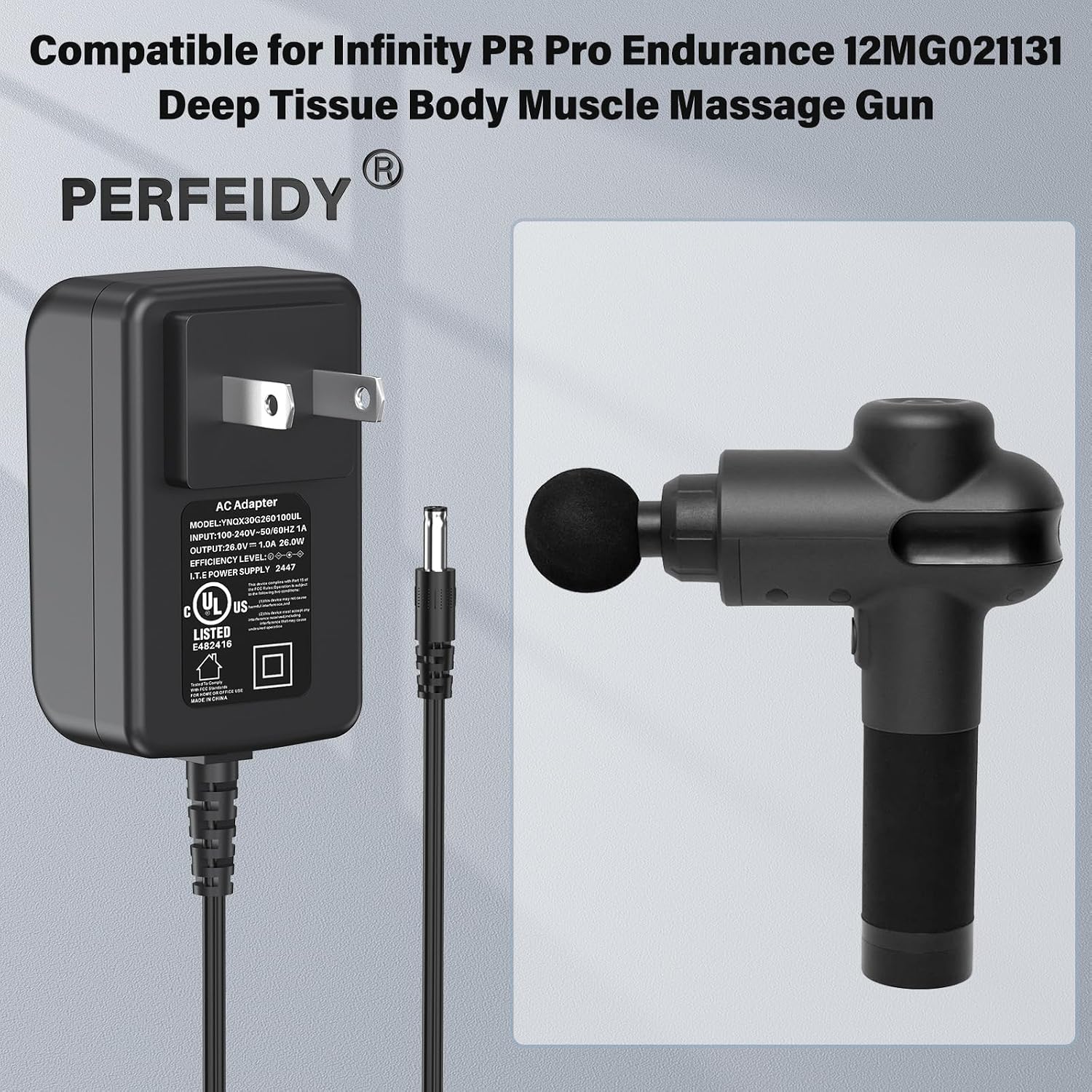 26V Charger Power Cord for Infinity PR Pro Endurance 12MG021131 Deep Tissue Body Muscle Massage Gun Wireless Percussion Massager Device,Perfeidy UL Listed Power Supply AC/DC Adapter