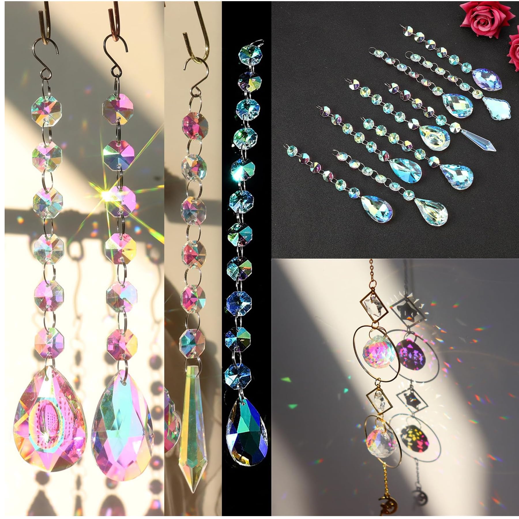 VEEKAY 355 Pieces Sun Catcher Crystal Craft Set, DIY Sun Catcher Window Decoration, Suncatcher Wind Chime Crafts - Image 3