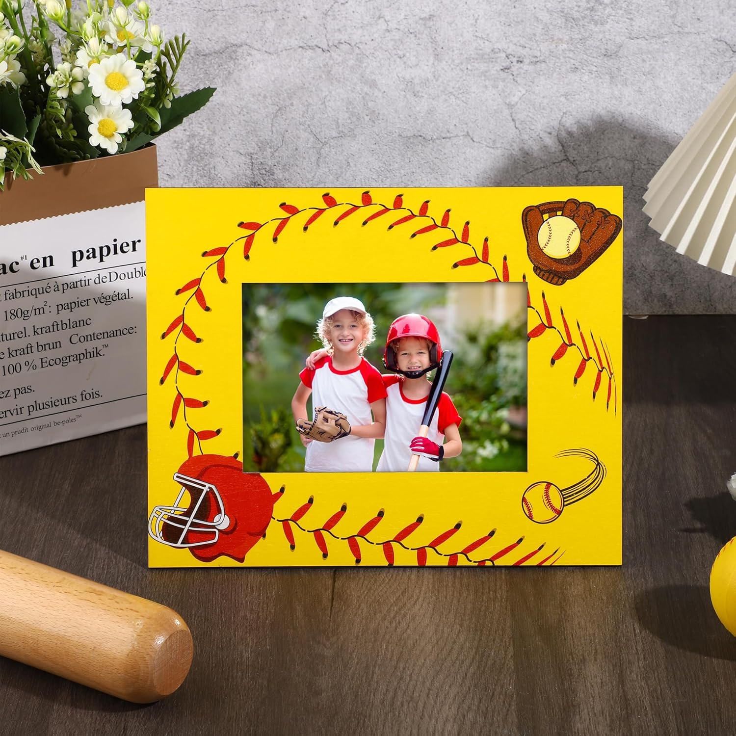 Aneco 12 Pieces Softball Picture Frame 8 x 10 Inch Softball Pattern Photo Frames Softball Wooden Photo Frame Display 4 x 6 Inch Photos for Tabletop Home Hotel Office Decor for Sports Theme Party Gifts