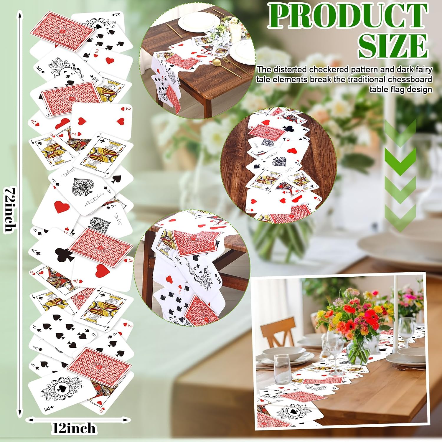 Preboun 1 Pcs Wonderland Tea Party Decoration 12 × 72 Inches Poker Linen Table Runner Wonderland Decorations for Game Playing Birthday Halloween Party Favor Decoration