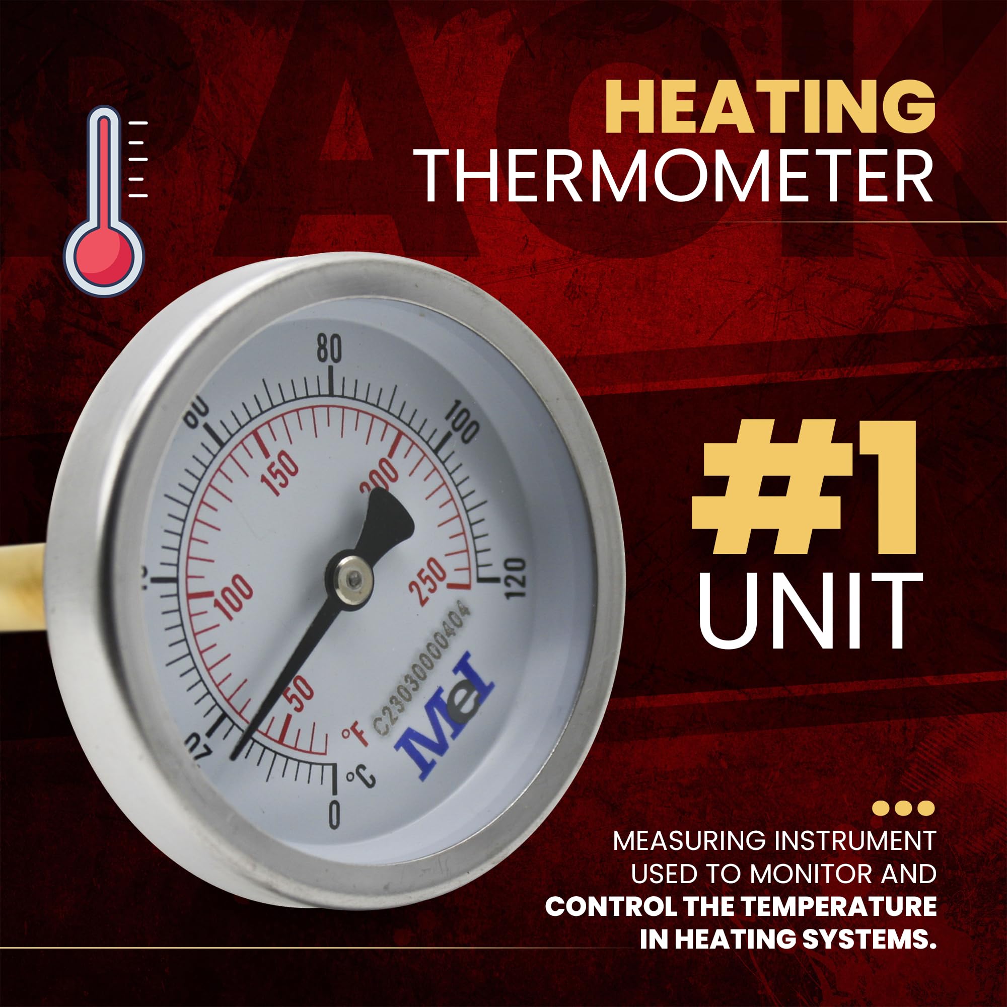 DOJA Barcelona | Termómetro para Tuberías y Caldera 0-120 ºC | Pack 1 | Ø63mm | Bimetalico | Para Cocina, Exterior y Agua Caliente
