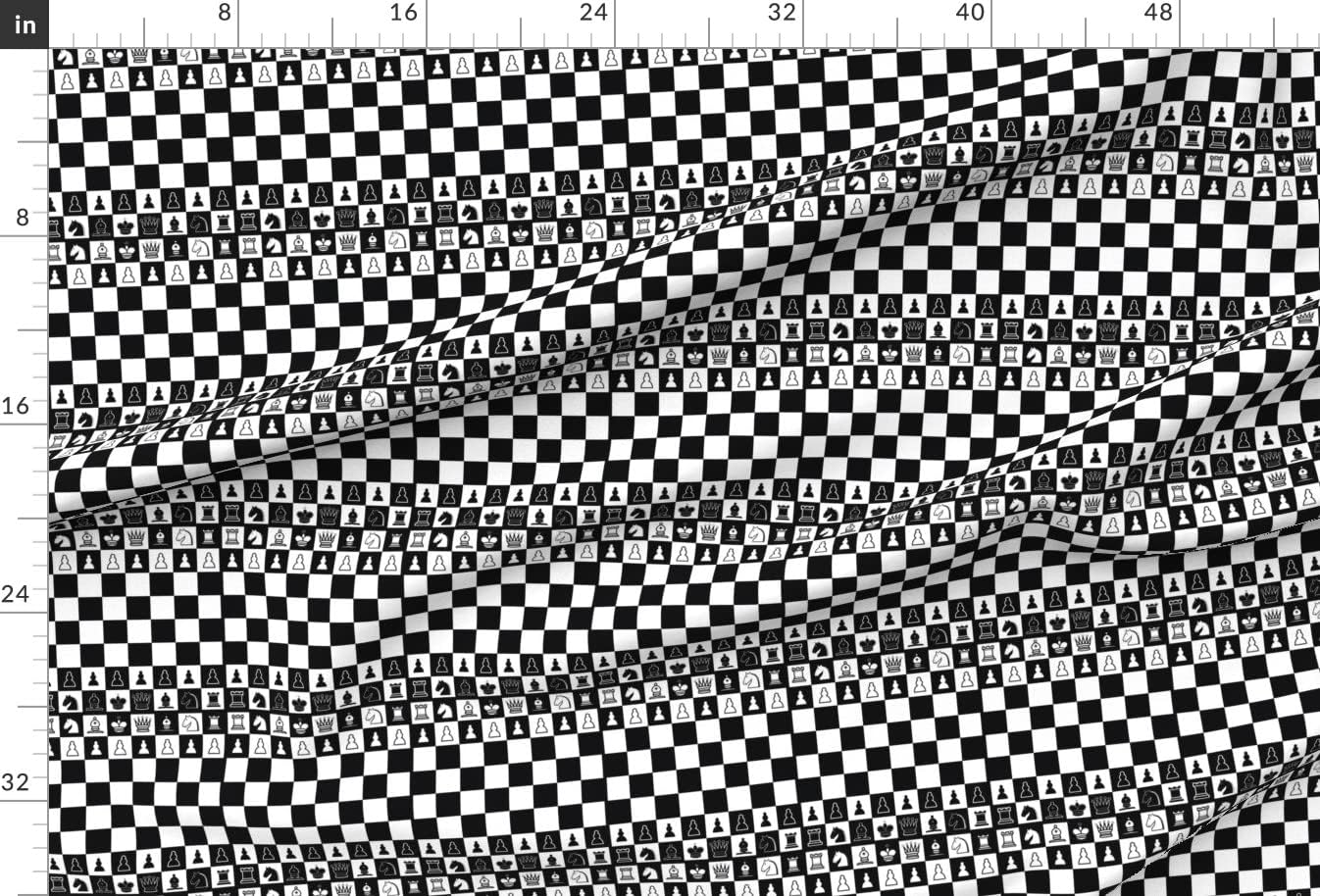 Spoonflower Fabric - Chess Board Match Black White Thin Line Game Room Quilt Printed on Upholstery Velvet Fabric Fat Quarter - Upholstery Home Decor Bottomweight Apparel