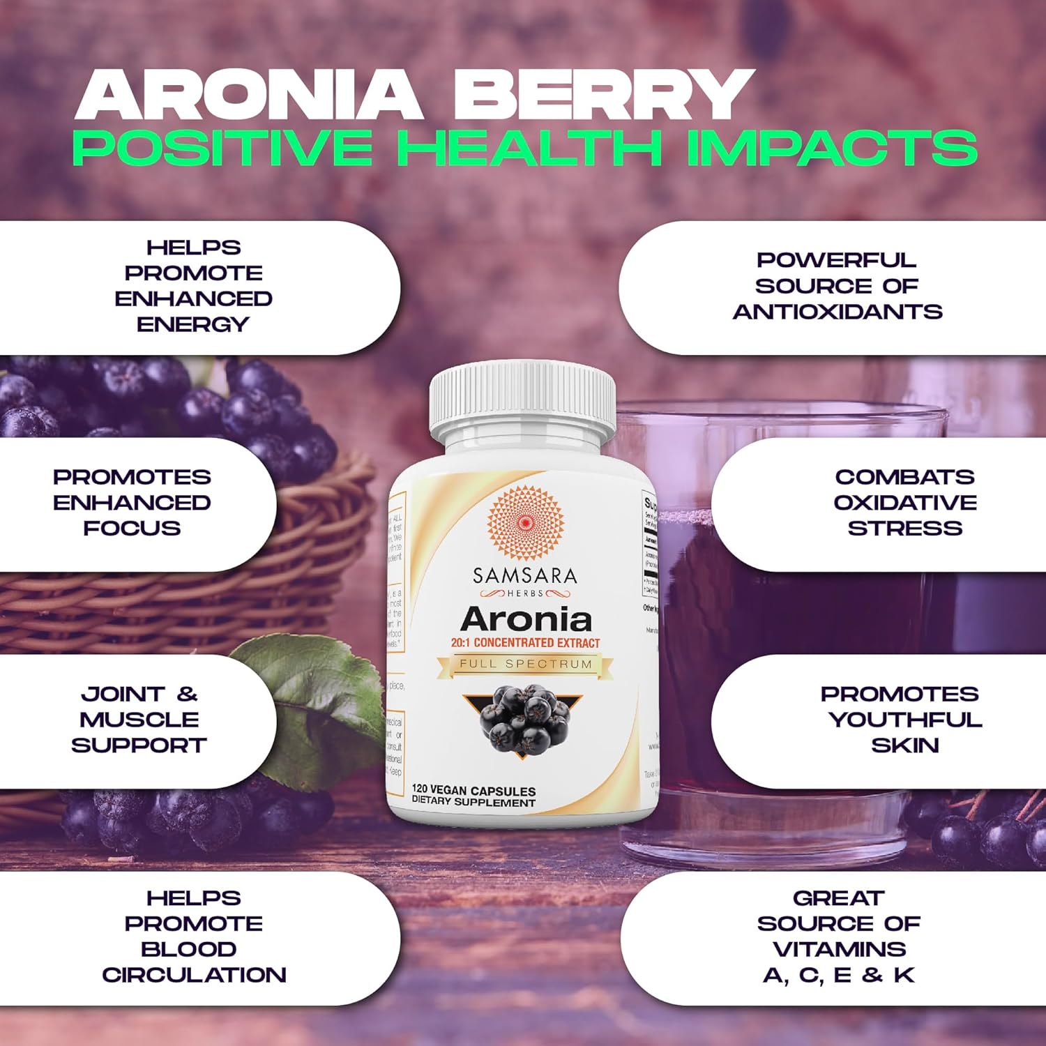 Samsara Herbs Aronia Berry 20:1 Extract (120x500mg Capsules) - Antioxidant, Flavonoids and Polyphenols Supplement - High ORAC - Native American Berry - Improved Wellbeing - Image 3