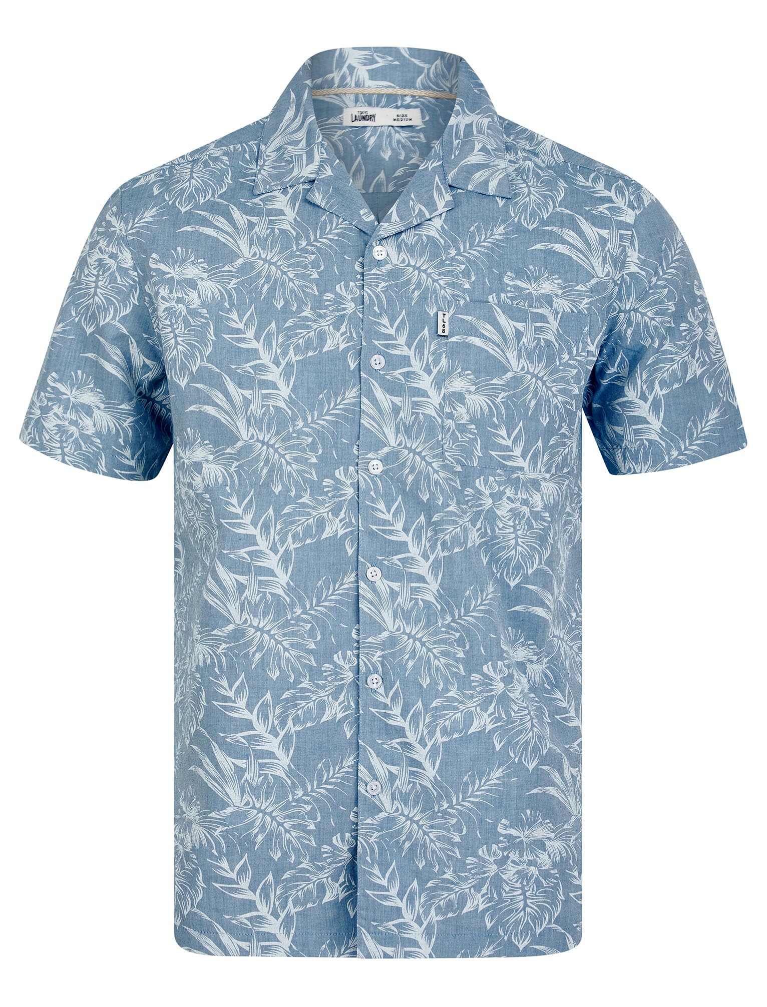 Cotton Mens Printed Chambray Short Sleeve Shirt -