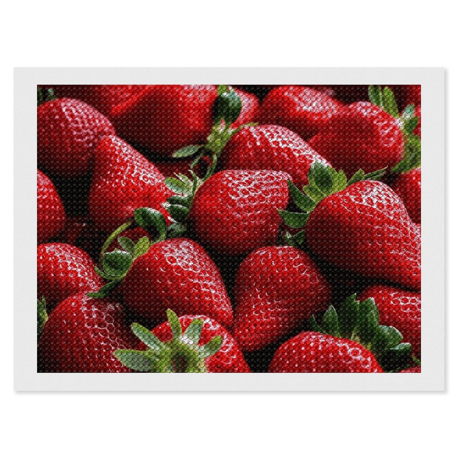 Fresh Strawberries Diamond Art Kits for Adults, DIY 5D Diamonds Painting Kits for Beginner, Round Full Drill Diamond Dots Painting, 12"x16" Diamonds Pictures Gem Art and Crafts Wall Decor
