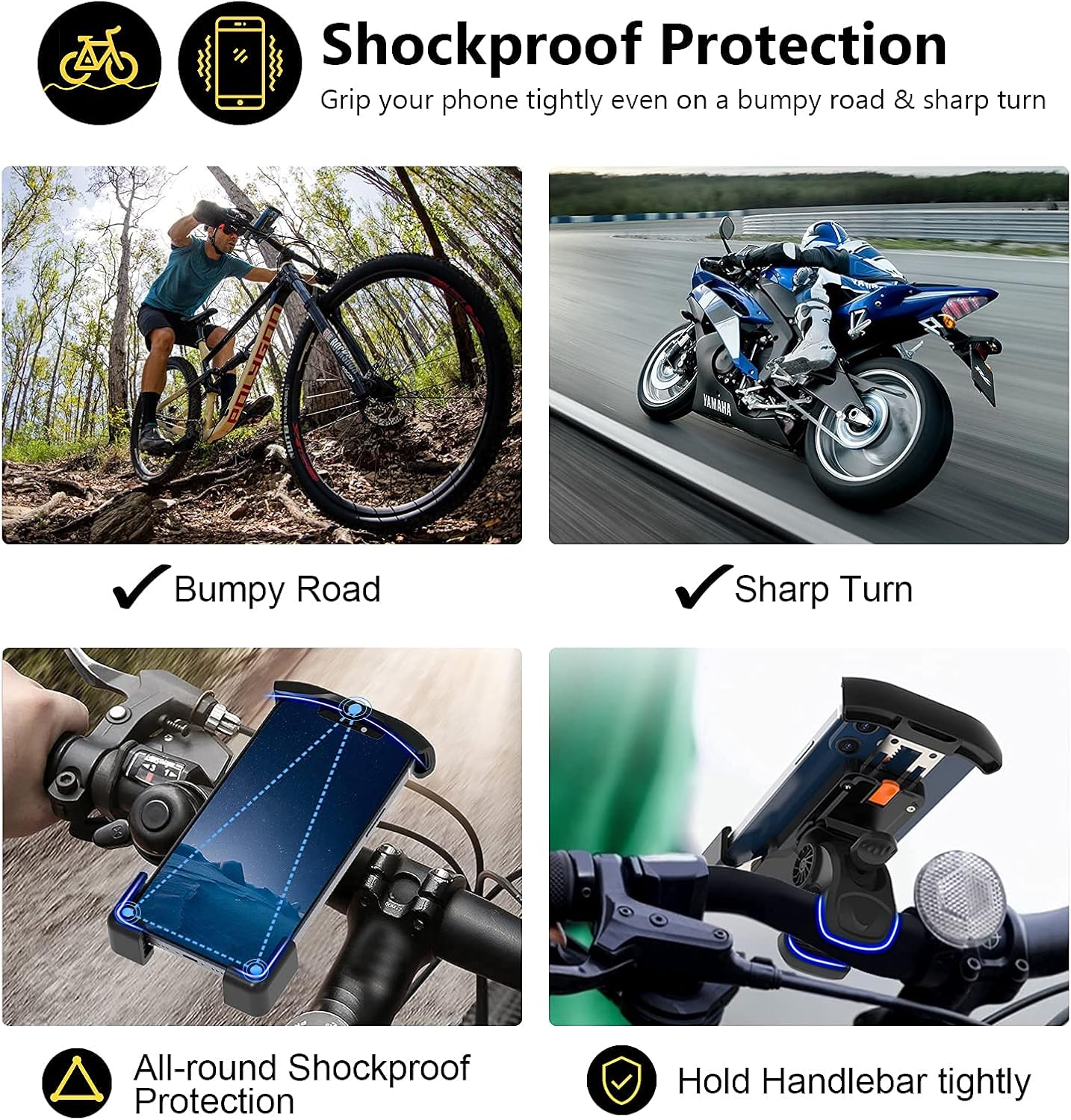 Motorcycle Phone Mount Holder Bike Phone Mount Cell Phone Mount Holder for Bike Bicycle Sport Road Bike Handlebar Universal 360 Adjustable for iPhone 12 11 xr Pro Max All Phones : Automotive