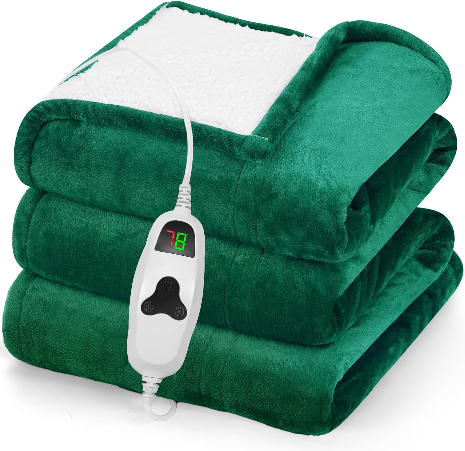 greenoak Heated Blanket Electric Throw 50"X60", Heating Blanket with 10 Heat Levels 8 Hours Auto-Off,Fleece Soft Christmas Blanket,Gifts for Grandma Seniors Mom, Emerald Green