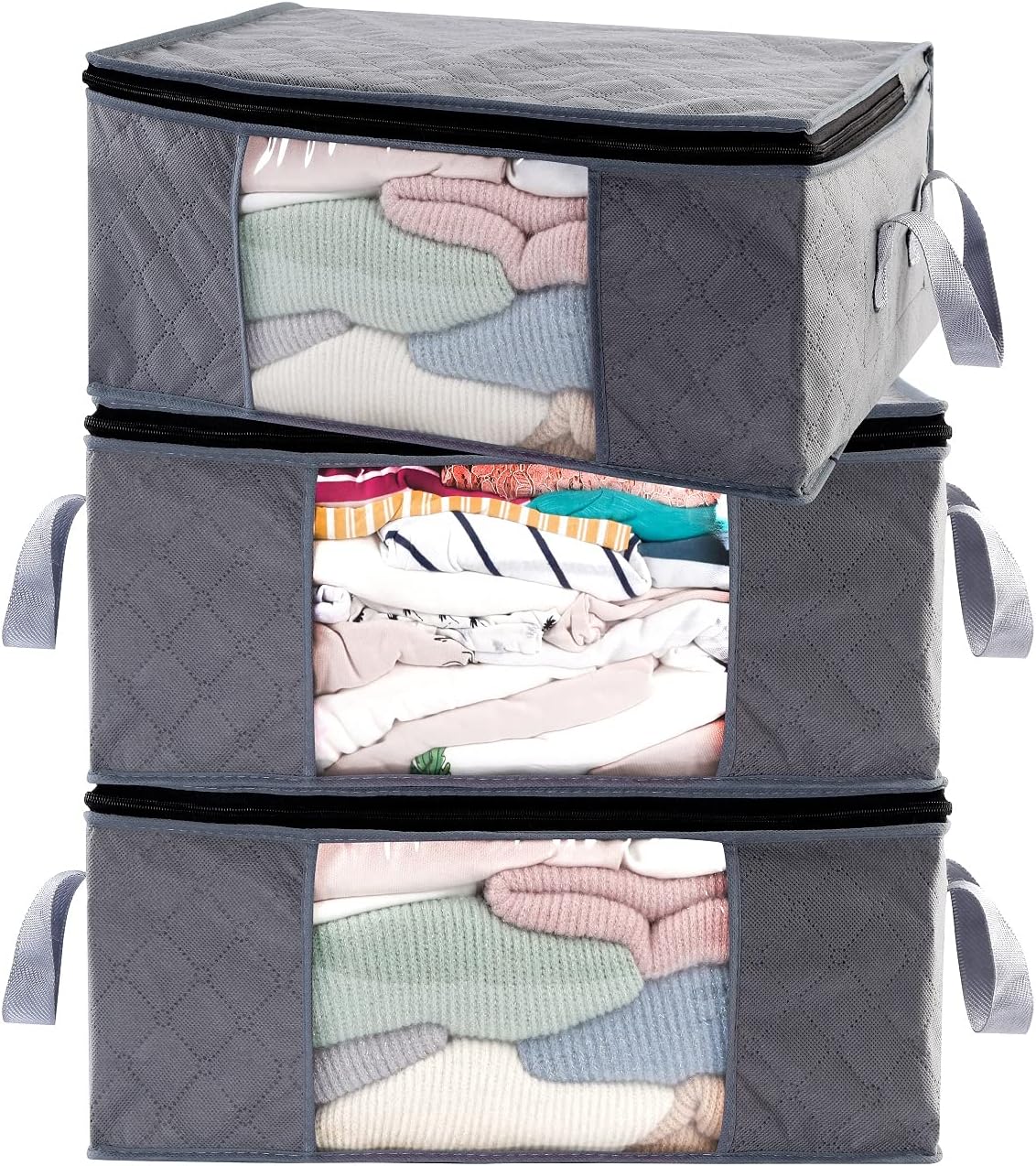 Storage Bins Storage Bags Closet Organizers Sweater Storage Clothes Storage Containers, 3pc Pack, Gray (G01)