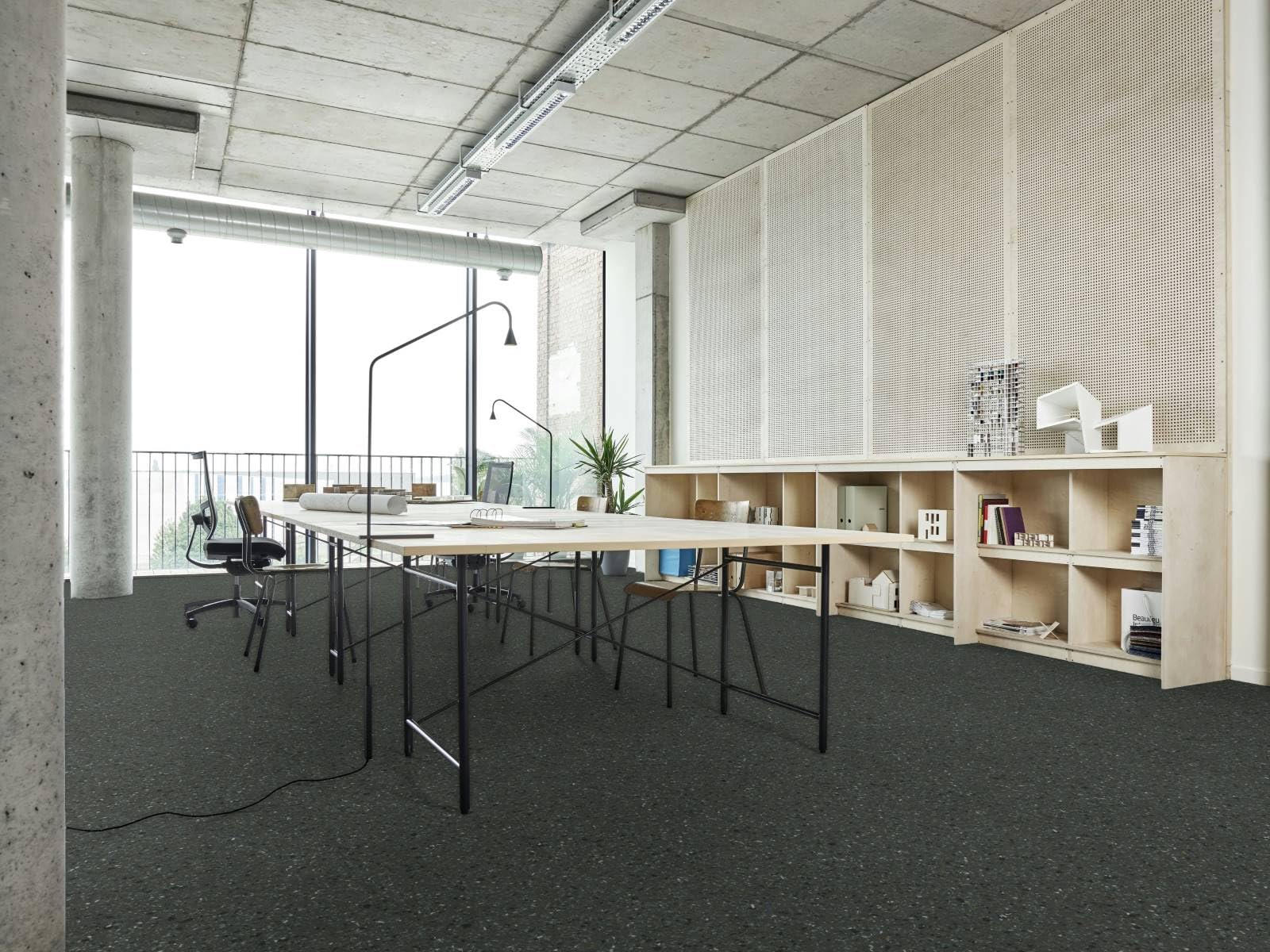 PVC Bodenbelag Vinylboden in gesprenkelter Steinoptik anthrazit für Gewerbe Industrie, Zuschnitt (2m breit / 3m lang)