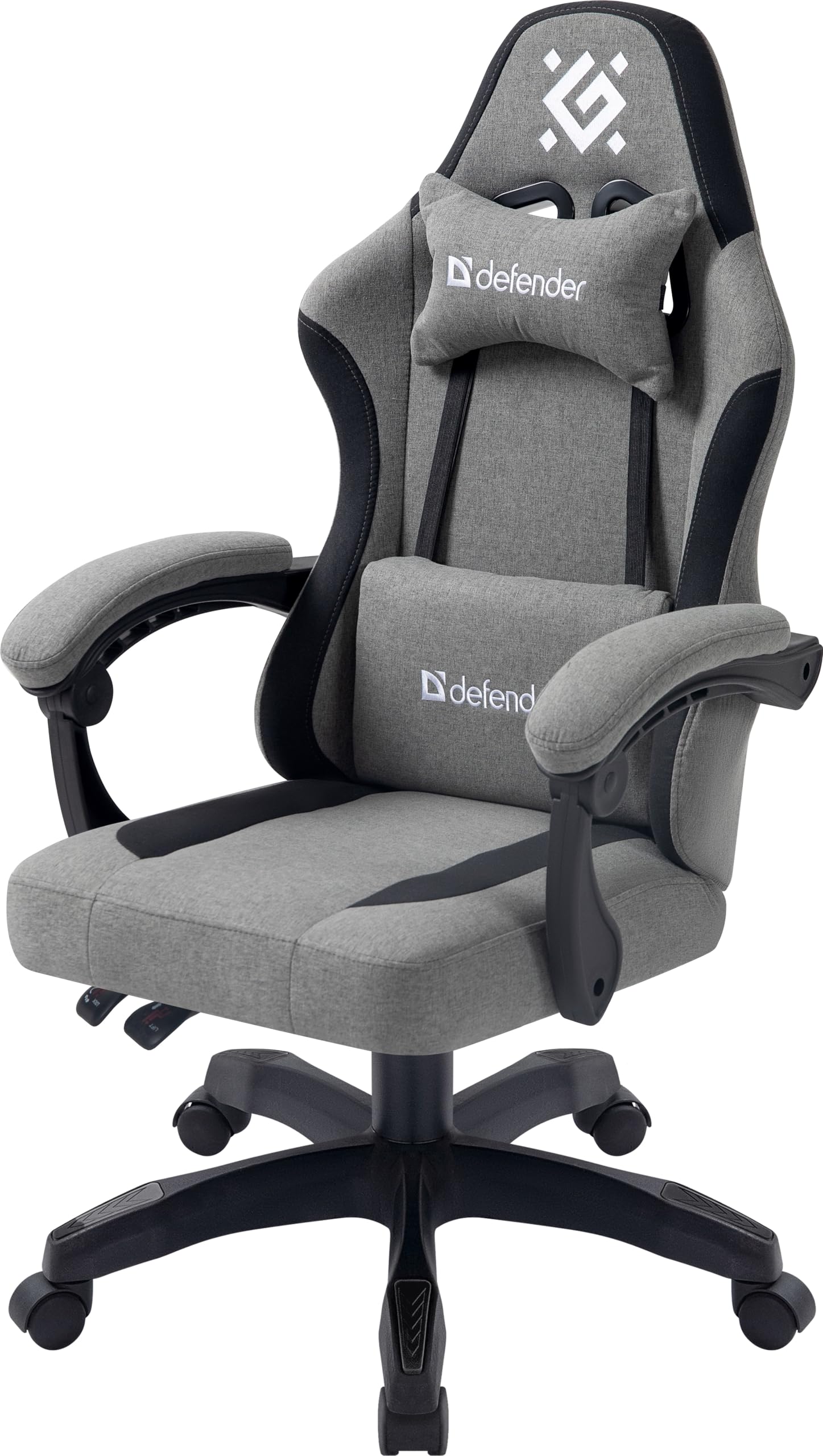 Defender Gaming-Stuhl Lumen, Bürostuhl, ergonomischer Computerstuhl mit Kopfstütze, verstellbares Lendenkissen, höhenverstellbar, hochdichter Schaumstoff, Stoff, grau/schwarz