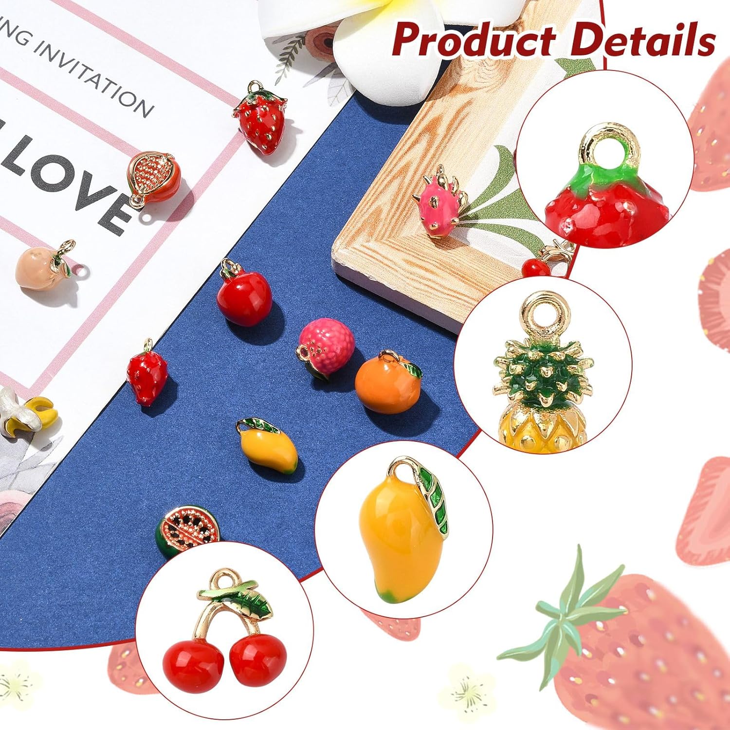 Ornazy 15 pcs 15 Styles Enamel Dangle Fruit Charms Cute 3D Apple Mango Durian Orange Banana Grape Strawberry Pineapple Pitaya Cherry Charms for Jewelry Making Keychains Earrings - Image 3