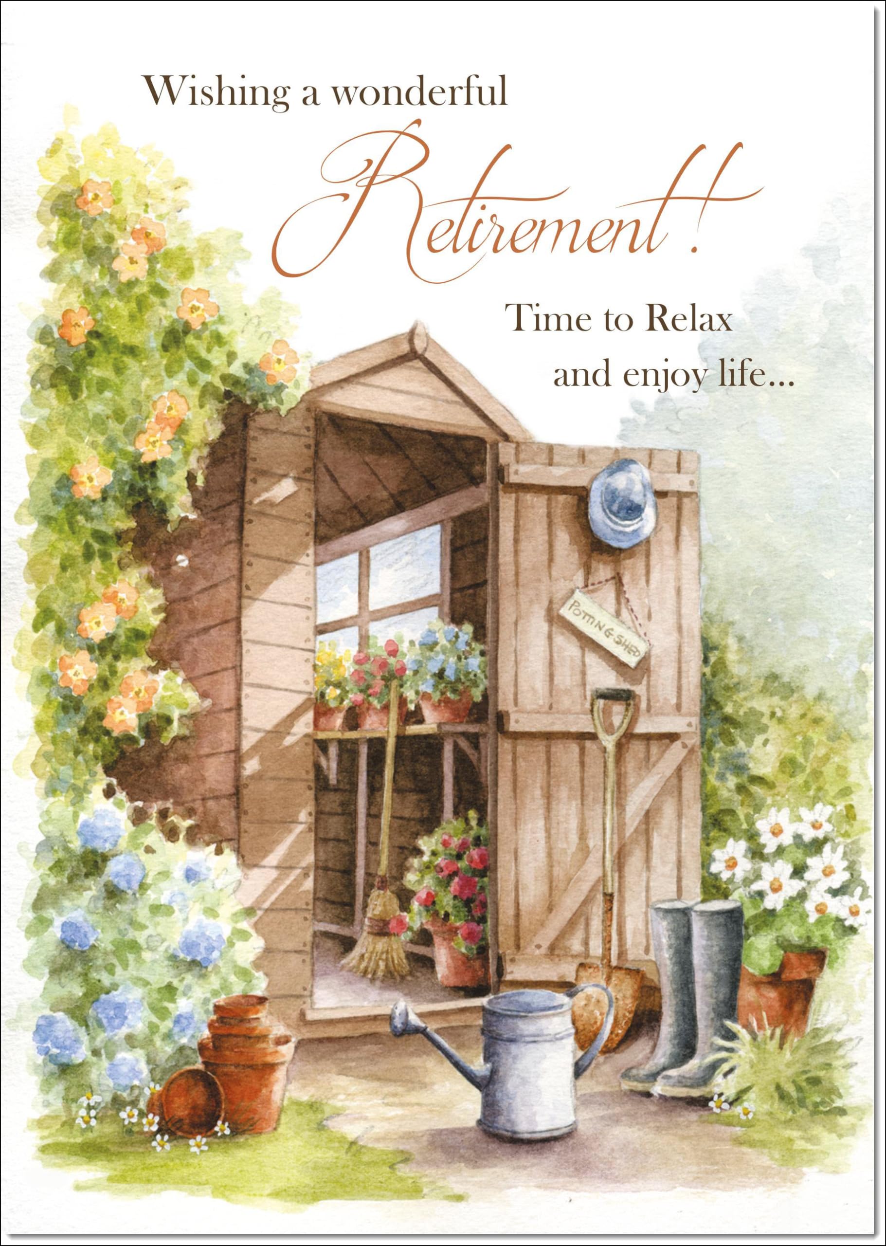 doodlecards Retirement Card Garden Shed Large A4 Size with Plain Envelope