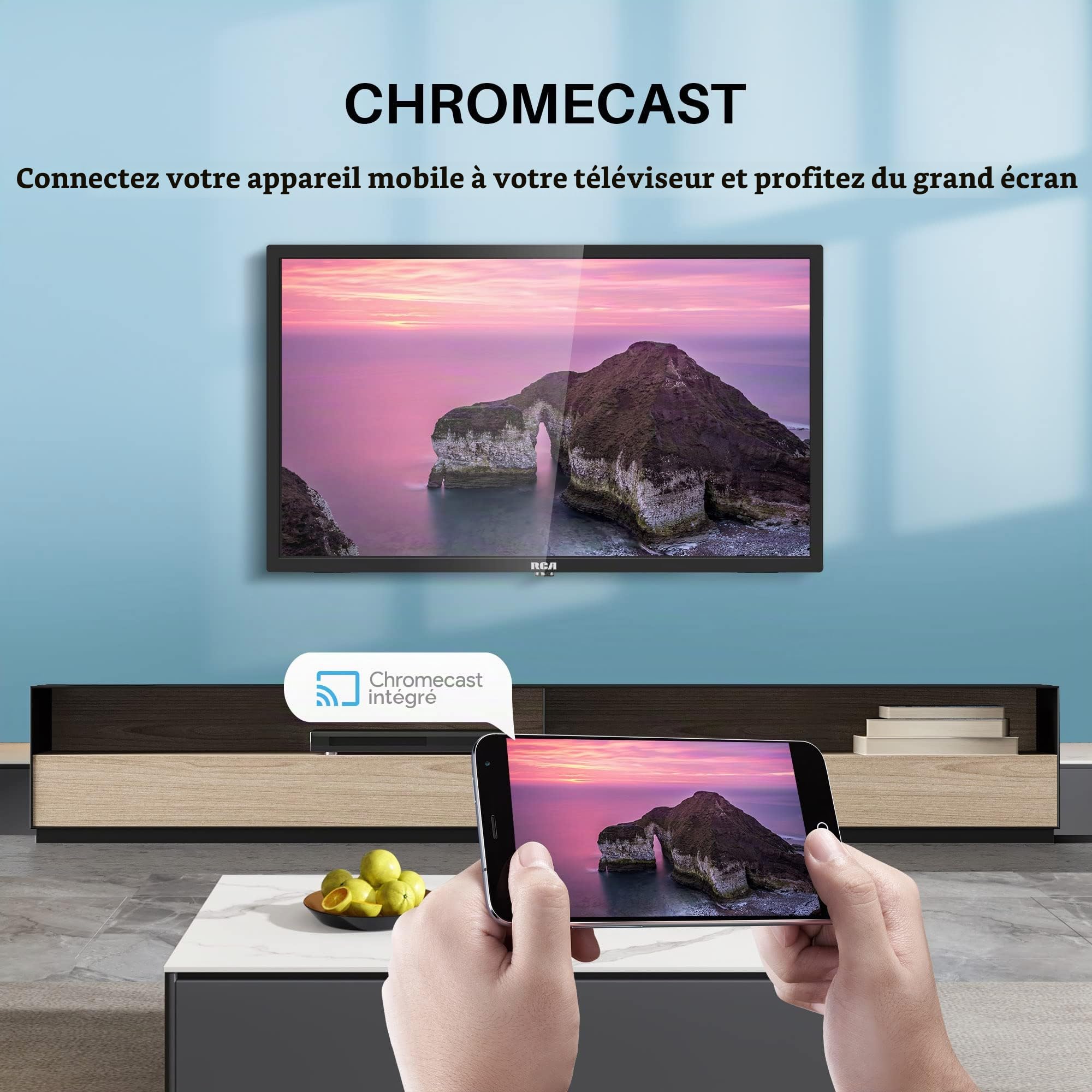 RCA Téléviseur 24 Pouces (60 cm) Android Smart TV HD Ready WiFi Connectée avec Bluetooth Triple Tuner Dolby Audio Google Play Store Youtube Netflix Prime Video VEVO Fonctionne Google Assistant