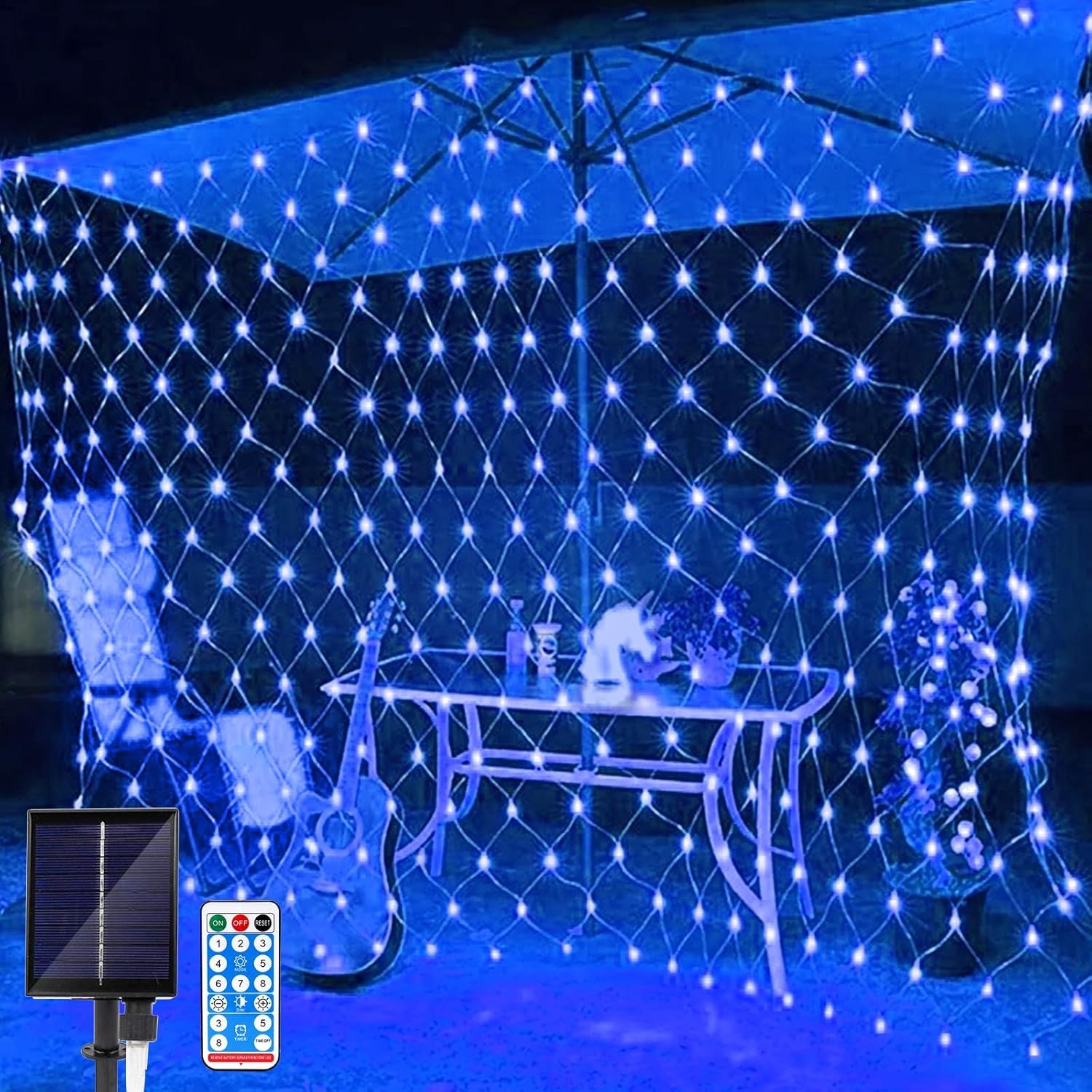 Suyoo 2 X 3 Meters 192 LED Solar Net Lights,Outdoor Mesh Net Light for Bushes,Waterproof Garden Lights Solar Powered with Remote 8 Lighting Mode for Roof Window Home Party Easter Decor(Blue)