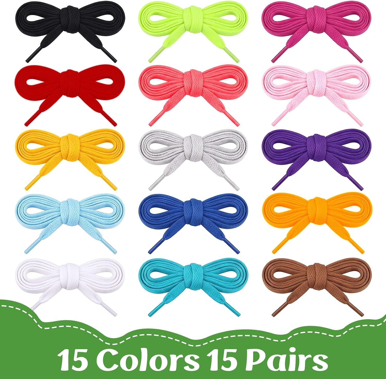 15 Pairs Flat Coloured Athletic Shoe Laces for Sneakers Skate Shoes Boots and Sport Shoes